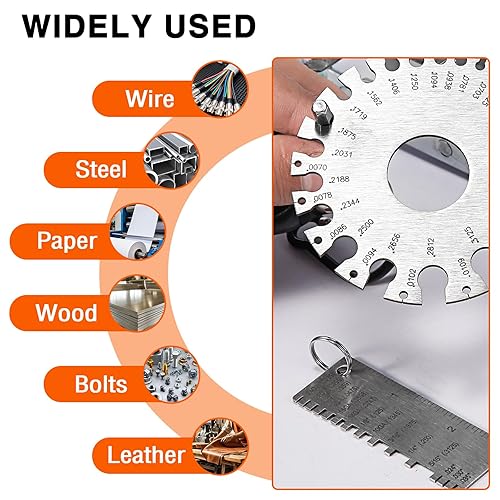 Miniatura 33 de ZeeDix Calibre de espesor de hoja de metal portátil - Herramienta de inspección de tamaño plateado de acero inoxidable Hojas de metal Medidor