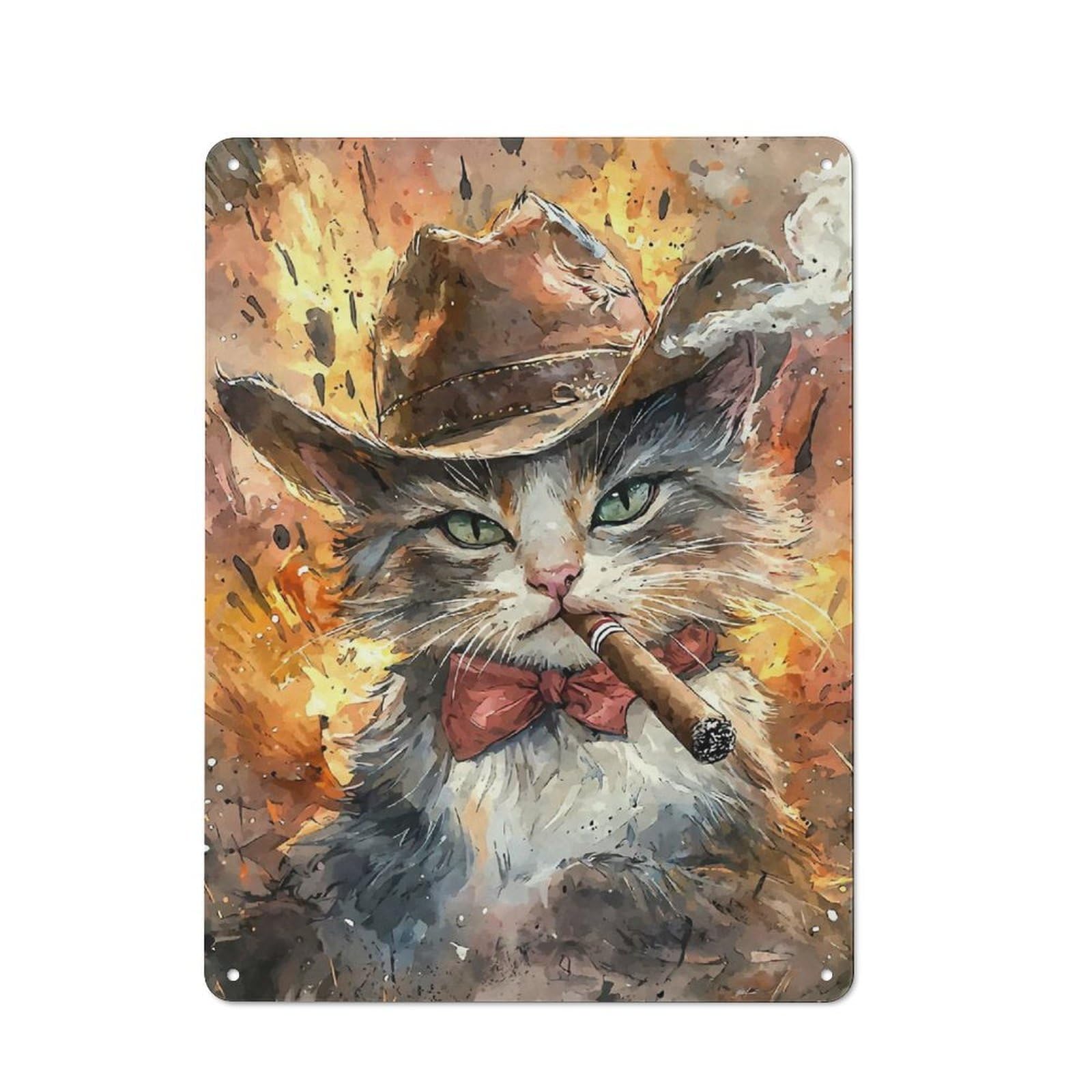 Junmoney Cowboy Cat Smoking Cigar Metal Wall Sign 40X30cm Featuring For Garage Or Workshop, For Garage, Workshop And Man Cave Decoration