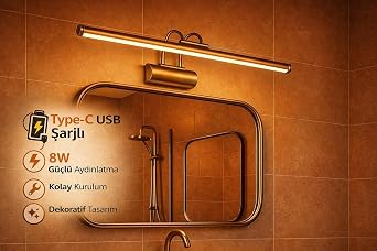 Sarjlı LED Flüt Resim Aplik | 8W | 3200K Gün Işığı | 50cm | Duvar Tipi Ayna/Tablo Üstü Dekoratif Işık | IP20 İç Mekan Kullanım (Eskitme Kasa) [Enerji Sınıfı A]