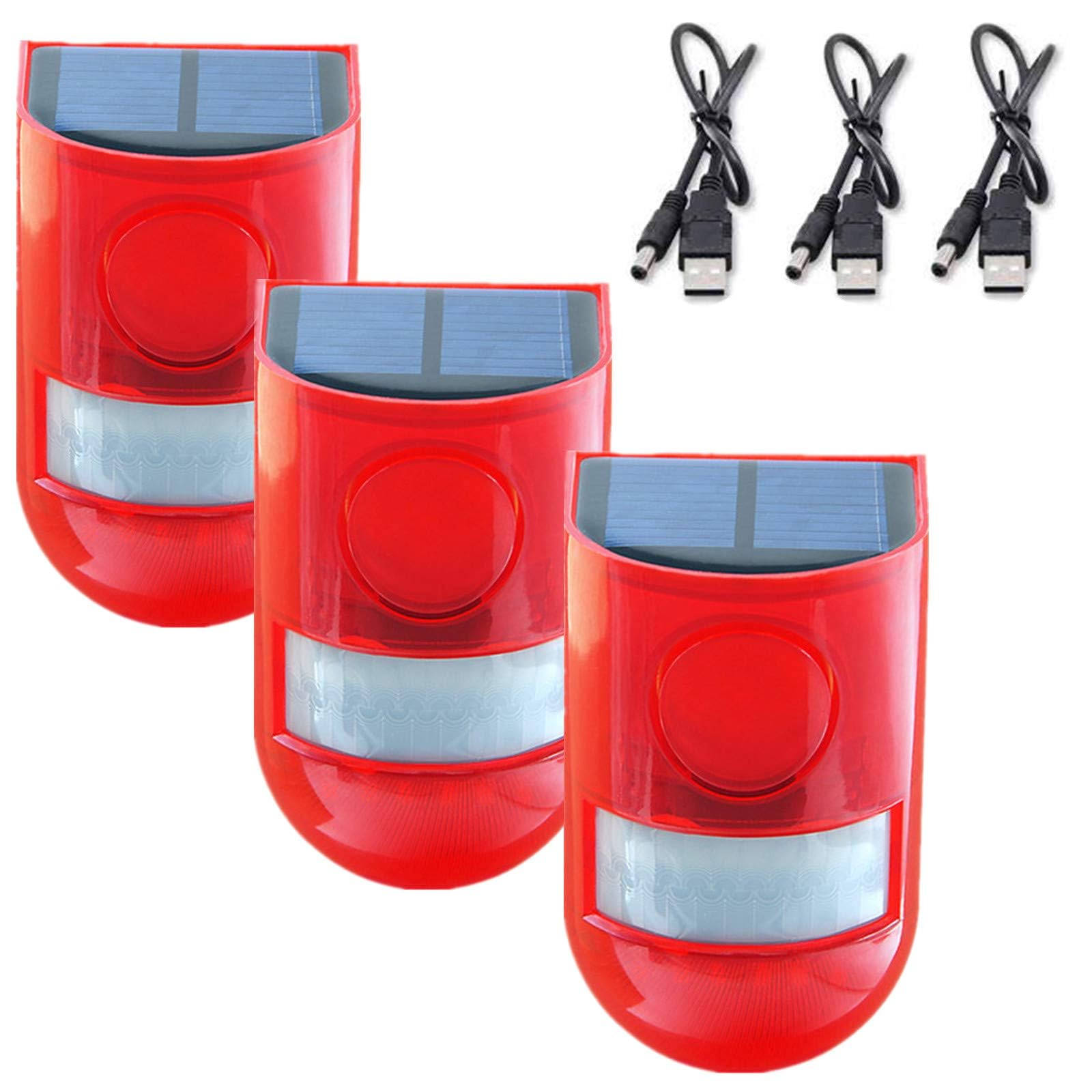 3PCS Solar Security Alarm, Outdoor Motion Sensor 129db Security Siren Solar Powered Siren Motion-Activated Alarm with 6 LEDs Flash Warning High-Decibel Siren for Villa, Farm, Chicken Coop,Yard, Garden