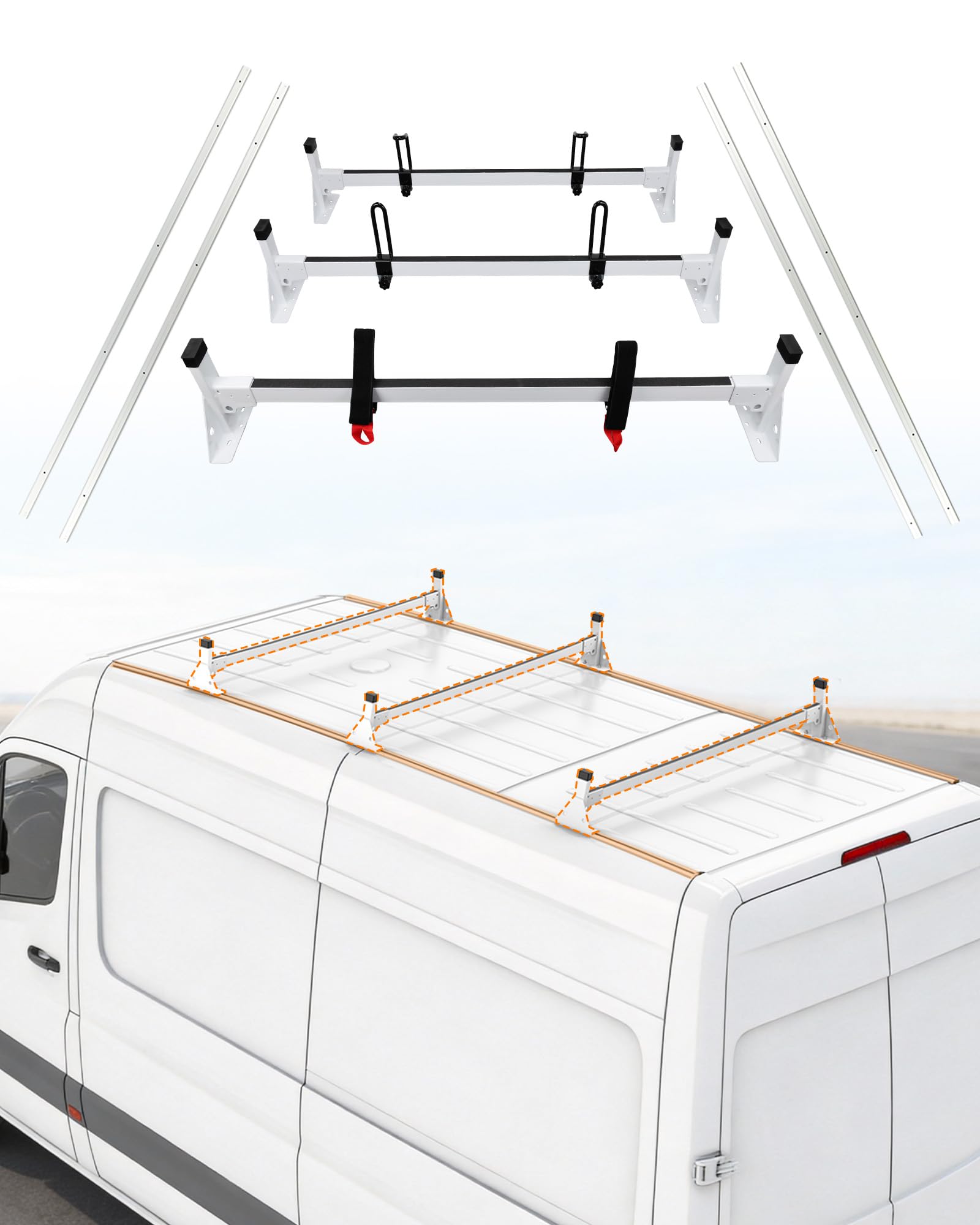 Photo 1 of MELIPRON Van Roof Rack with Side Rails Fit for Mercedes-Benz Sprinter 2007-2025 144" WB High Roof - 800 LBS Alloy Steel Cargo Ladder Rack with Aluminum Tracks and Rubber Seal