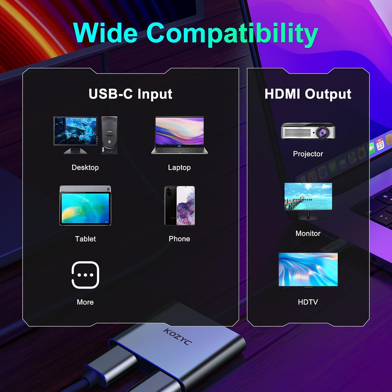 KOZYC USB C to Dual HDMI Adapter 4K@60hz, Type C to HDMI Splitter Extended Display for MacBook/MacBook Pro Air Dell XPS13/15, Samsung Galaxy S9/S9+ [MST Mode (Extended displays) Only for Win OS]