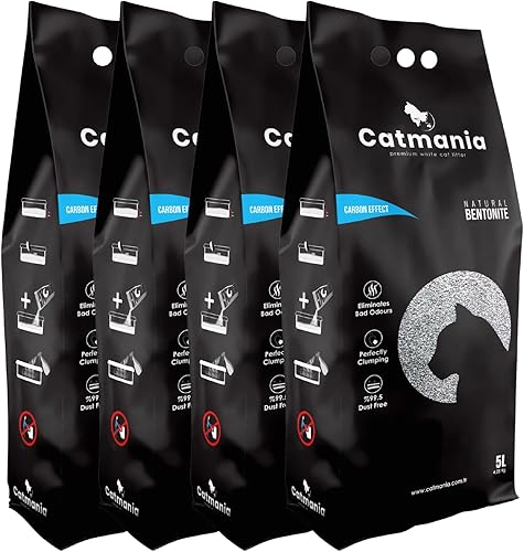 Arena para gatos Catmania, blanco turco, 4 bolsas de 9.37 libras, aglutinante duro, control superior de olores, ingredientes naturales y sin perfume