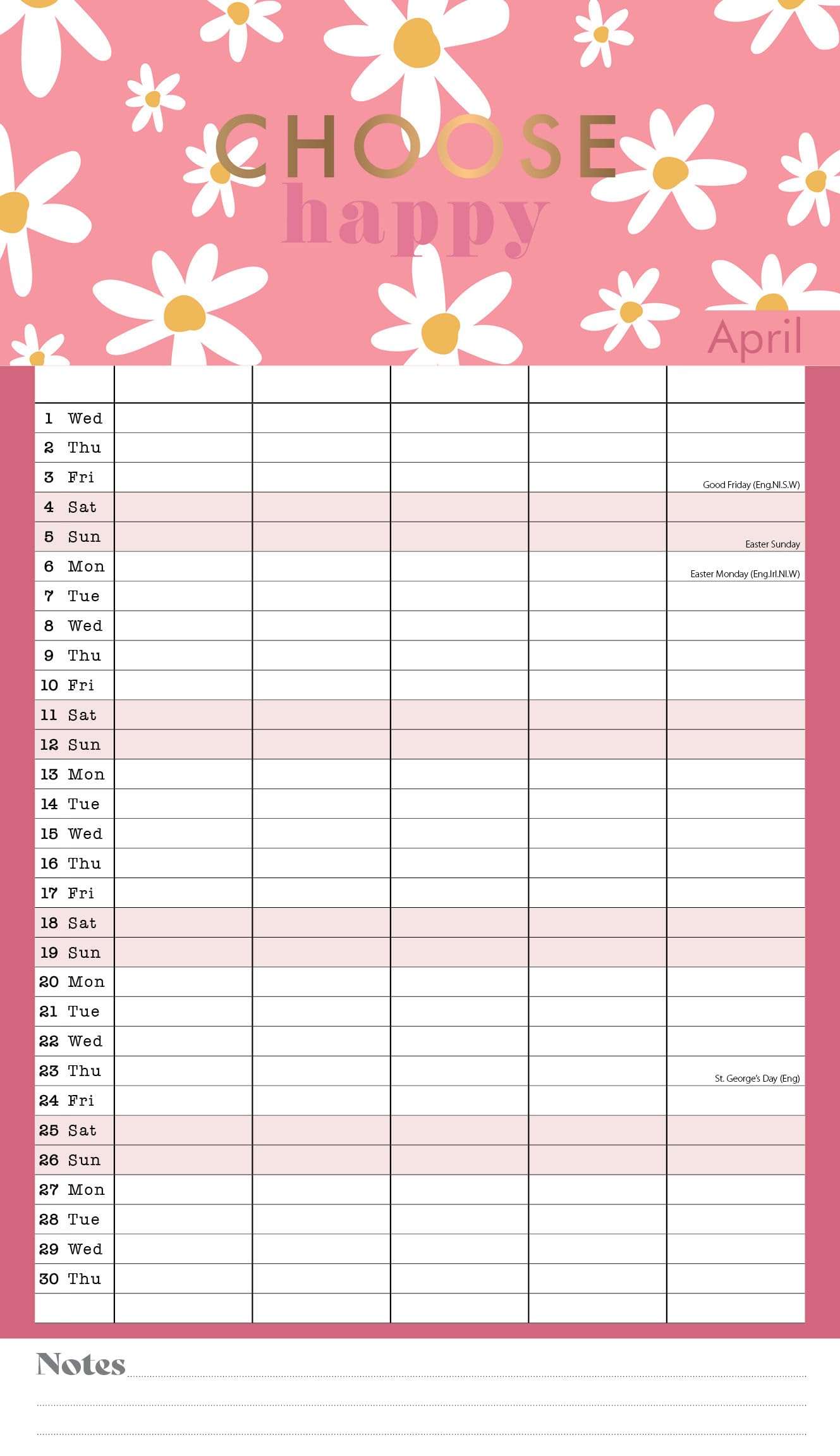 2026 Week-to-view With 5 Columns Family Wall Planner Calendar