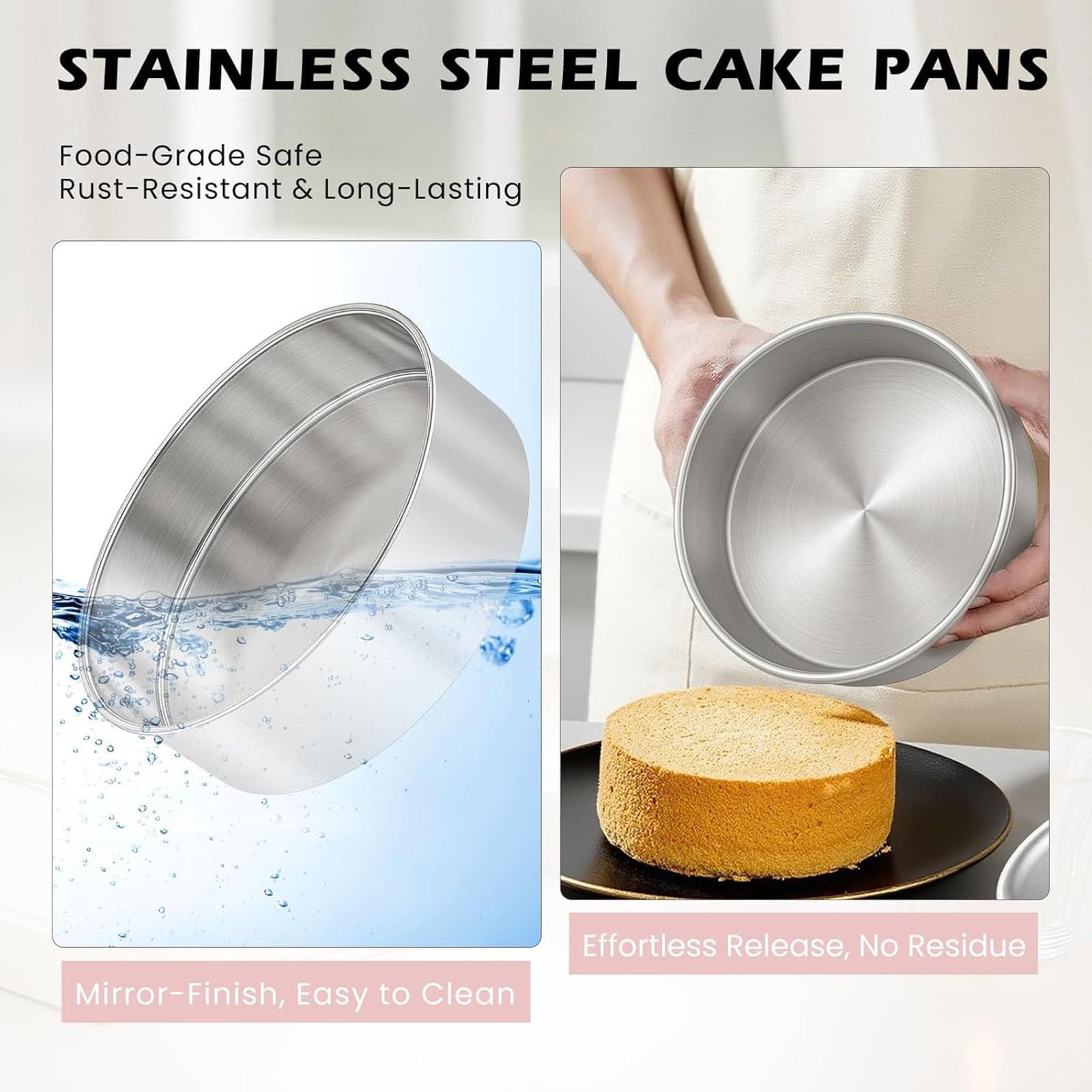 Lot de 3 moules à gâteau en acier inoxydable de 20,3 cm - Qualité commerciale - Avec 100 feuilles de parchemin prédécoupées pour un démoulage facile - Moule à pâtisserie antirouille pratique