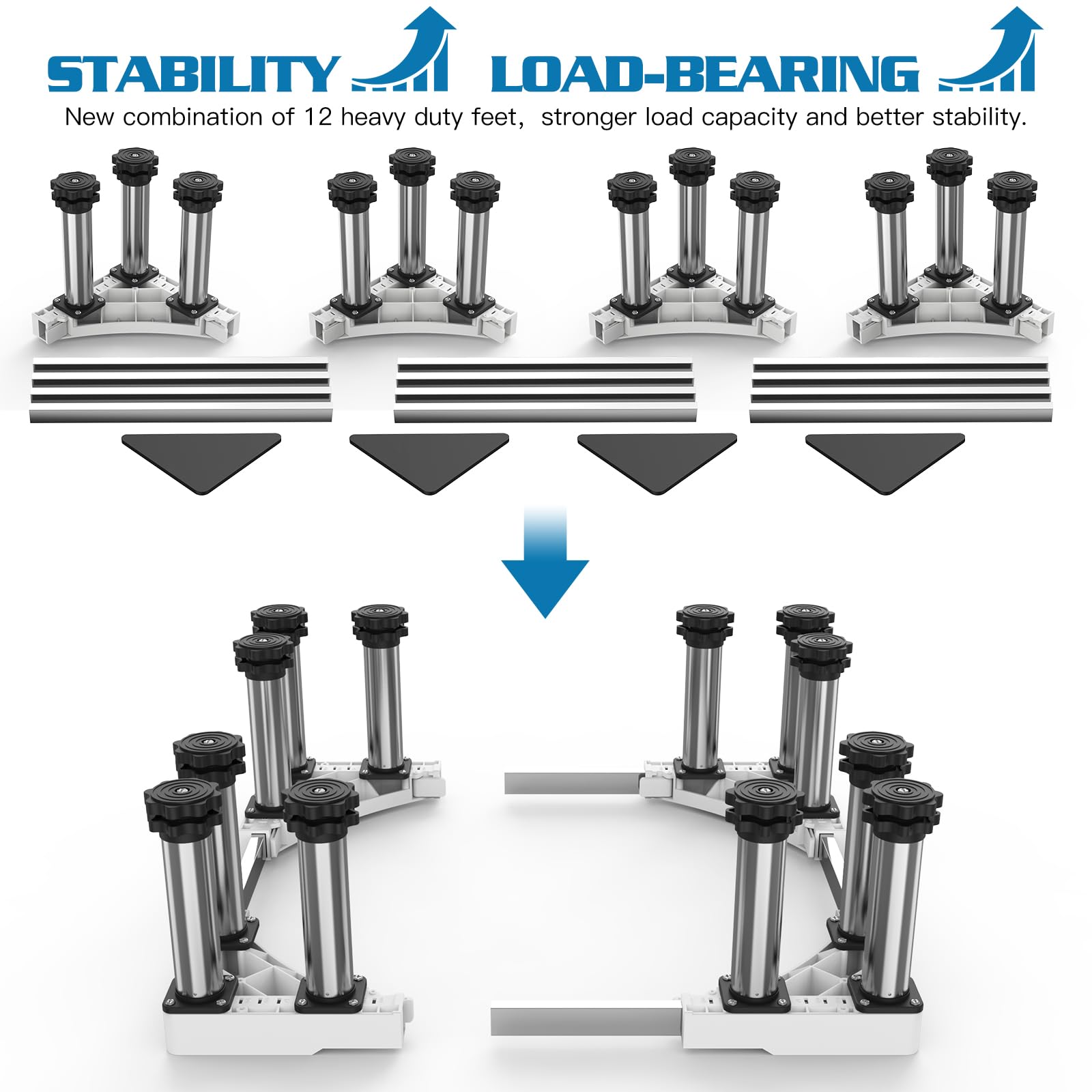 Base Regolabile Per Lavatrice DEWEL - 12 Piedi, Portata 500kg, Altezza 18-20cm, Per Lavatrici, Asciugatrici E Frigoriferi - Foto 10