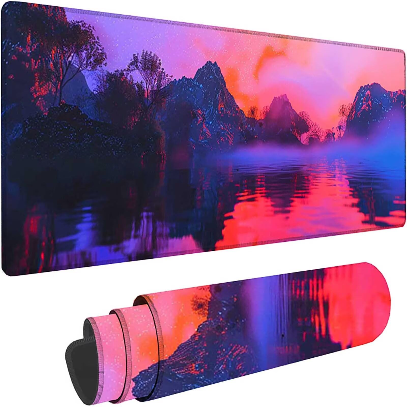 Alfombrilla Ratón Gaming, Grande Alfombrilla Ratón XXL 1600x800x3 mm, Rosa Mouse Pad Lago Protector Escritorio Impermeable y Antideslizante, Gaming Mousepad Mejora La Precisión y La Velocidad w-4061
