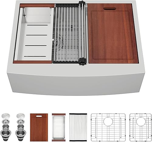 Vista 15 de Sarlai Fregadero de Cocina de Granja de Doble Tazón de Acero Inoxidable de 30 - Fregadero de Cocina de 30 x 22 pulgadas con Frente de Delantal