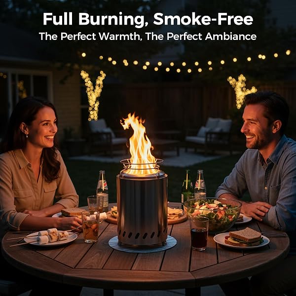 Smokeless 18cm Tabletop Fire Pit, Stainless Steel Smokeless Portable Stove for Camping Outdoor & Patio Wood or Pellet Fueled with Carrying Bag & two Mini Sticks (7Inches) - 3
