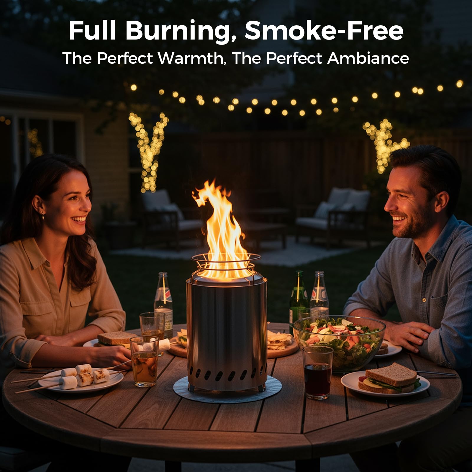 Smokeless 18cm Tabletop Fire Pit, Stainless Steel Smokeless Portable Stove for Camping Outdoor & Patio Wood or Pellet Fueled with Carrying Bag & two Mini Sticks (7Inches) - 3