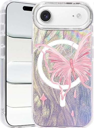 Miniatura 117 de I-MGAE-IN-AR - Funda diseñada para iPhone 12 y 12 Pro, diseño de mariposa plateada brillante, funda protectora de poliuretano termoplástico, suave,