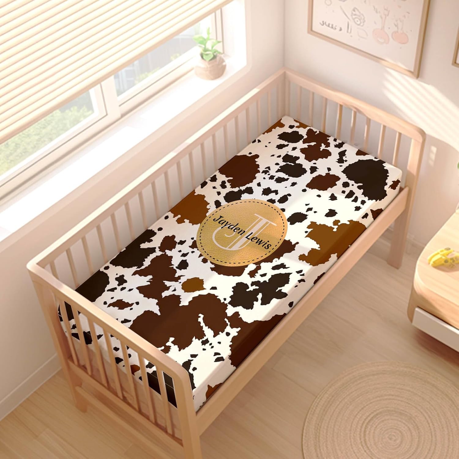 Personalized Baby Crib Bedding Set – Custom Name Cow 3 Piece Nursery Set for Baby Boys, Soft Blanket, Fitted Crib Sheet & Pillowcase – Customized Infant & Toddler Nursery Gift