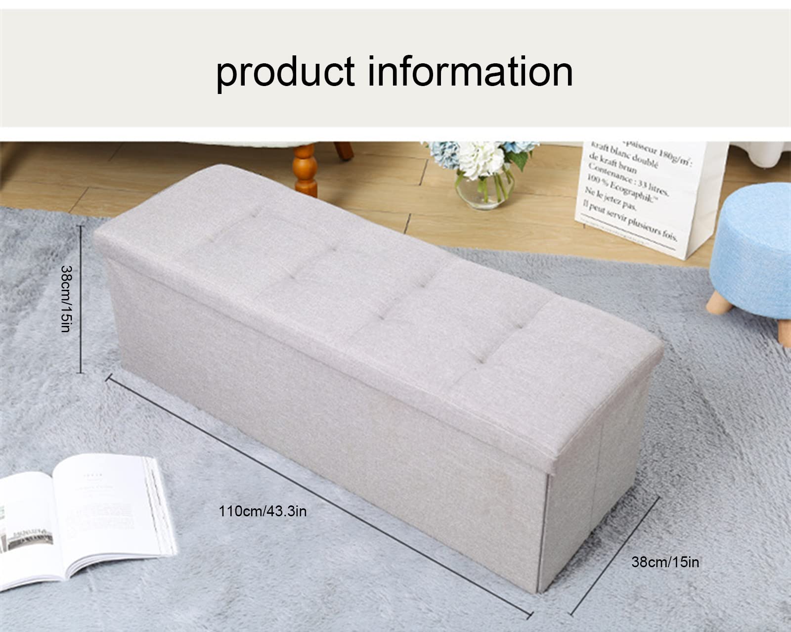 Pouf con Contenitore Portaoggetti, Cassapanca Pieghevole, Sgabello Poggiapiedi, Sgabello Imbottito, 110X38x38 - Disponibile in Diversi Colori,D