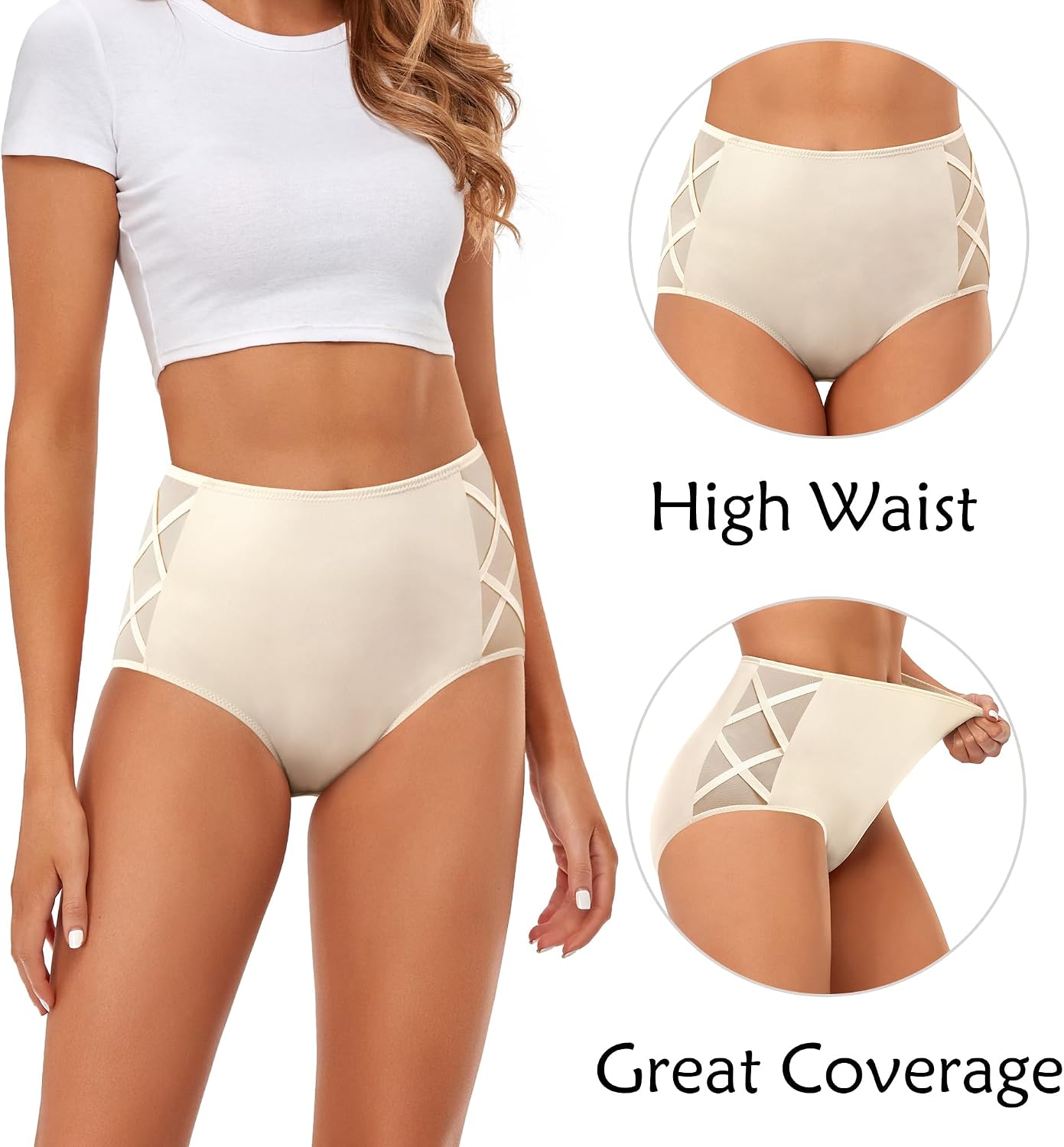 CULAYII High Waisted Underwear for Women Cotton No Muffin Top Full Coverage Briefs Soft Stretch Ladies Panties 5 Pack