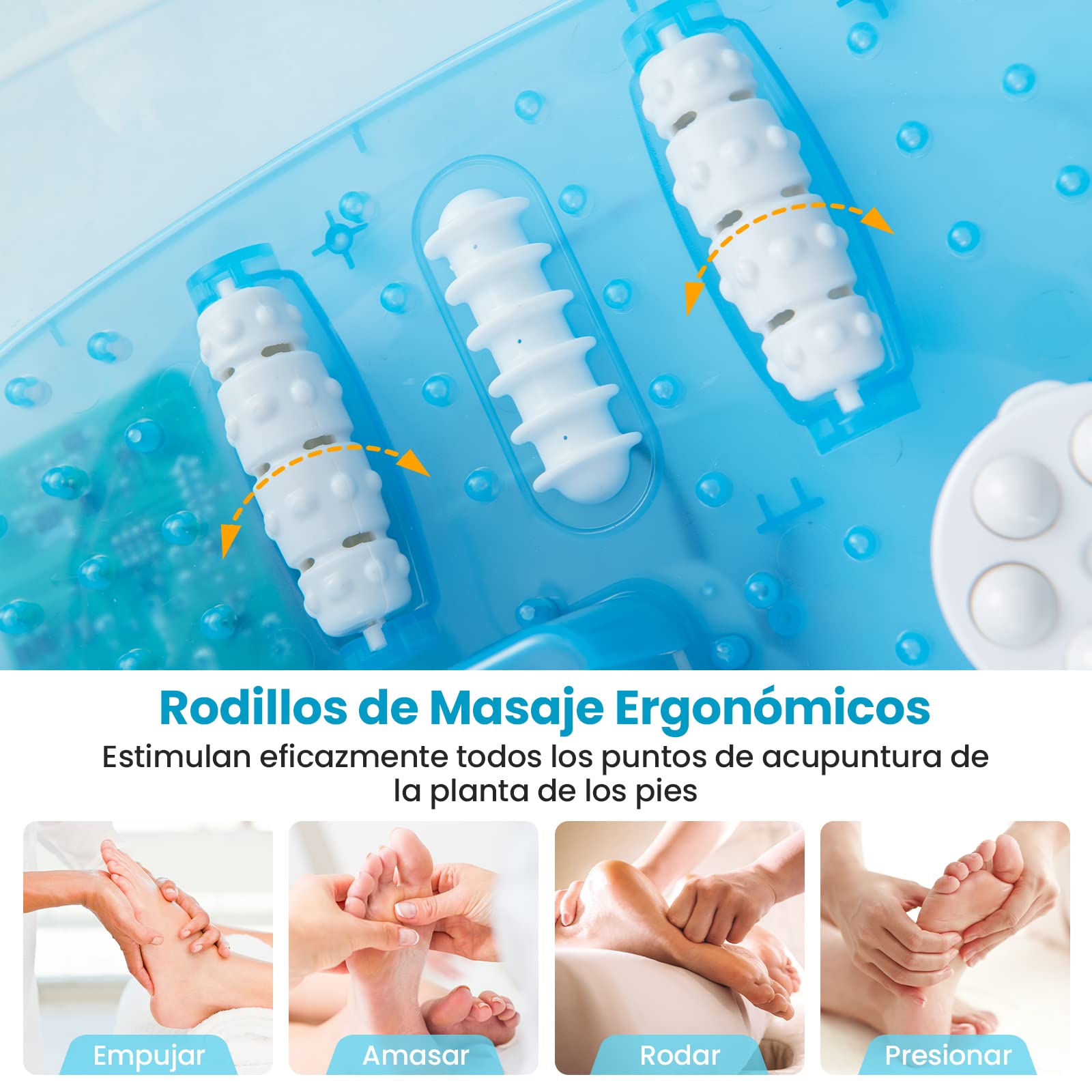 COSTWAY Masajeador de Pies para Baño, Tina para Remojar los Pies con Calor, Burbujas y Vibración, Pediluvio Masajeador con Piedra, Apagado Automático de 1 Hora, Azul