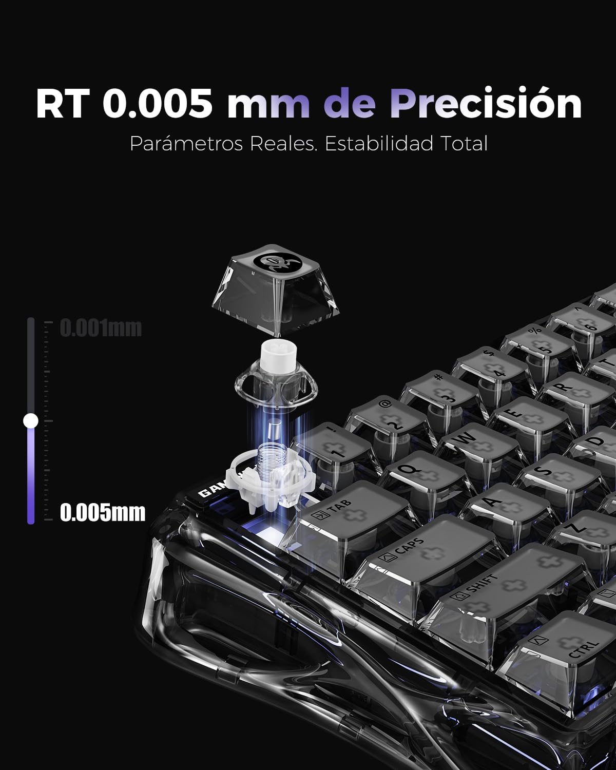 GravaStar Mercury V60 Teclado Gaming Magnético, 8000Hz Polling Rate, Rapid Trigger Switches Hall Effect, Precisión 0.005mm, Hot-Swap, RGB (Onyx Crystal, QZERTY)