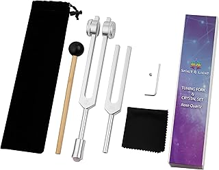 Tuning Forks for Healing Chakra Set with Weighted Tuning Forks for The Body and 528 HZ Tuning Fork for DNA Repair, Sound Healing Instruments with Rose Quartz Crystal Gemstone Foot (5Pc Set)