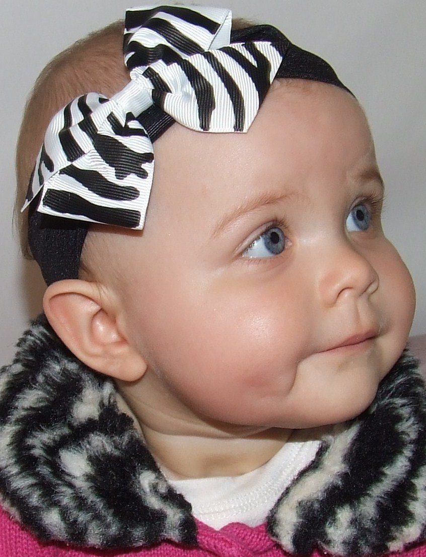 Funny Girl Designs Zebra Print Baby Headband (Zebra Bow on Black Band)