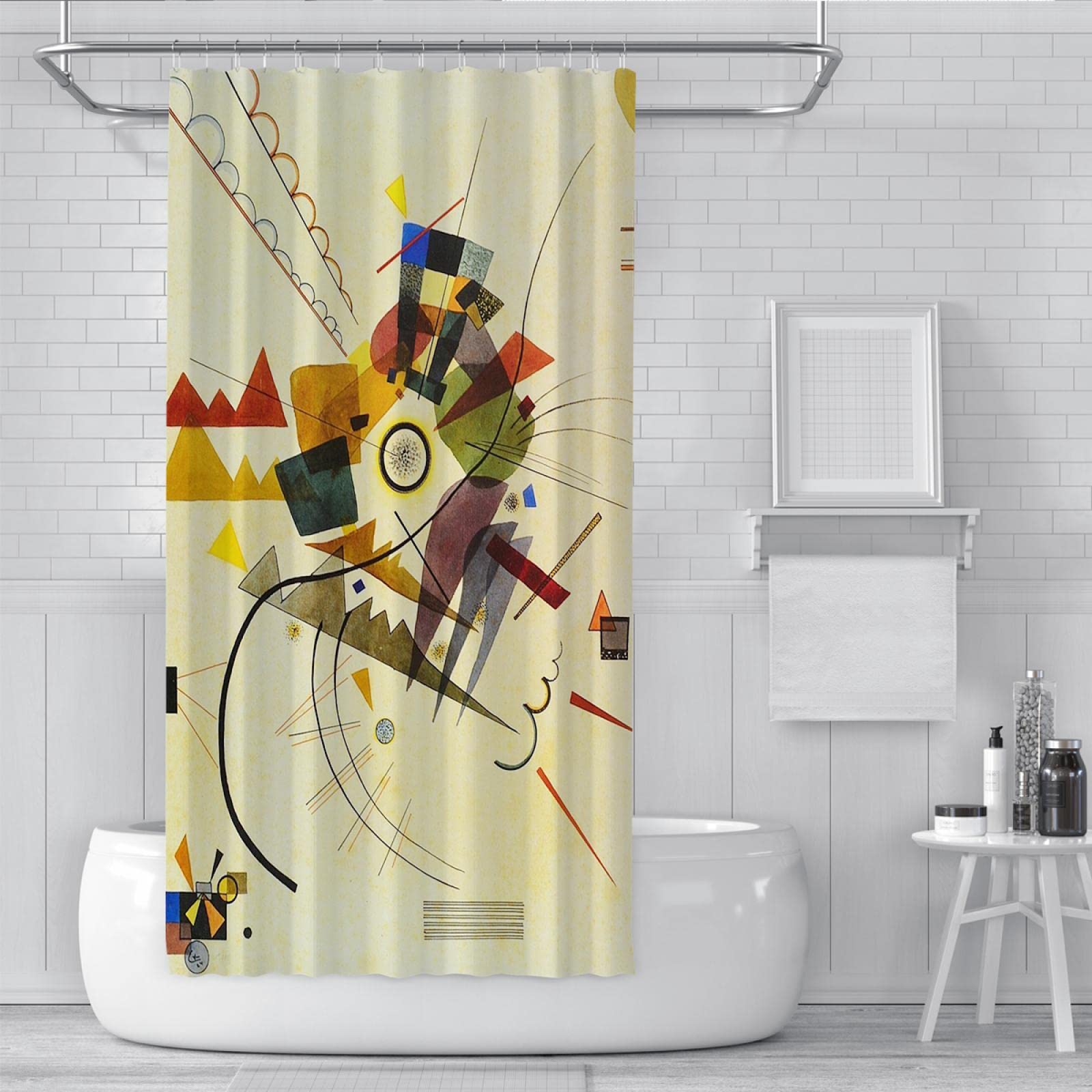 Geometría Cortina de Ducha Amarilla para niños para el baño Artista Pintura Cortina de baño Secado rápido Moderno Cortina de bañera Set con Ganchos
