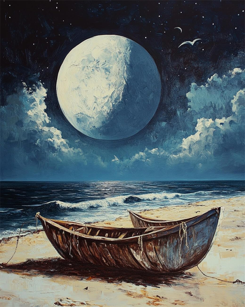 RKFLGEW DIY Bead Embroidery Kits Small Boat and The Moon 30x40cm