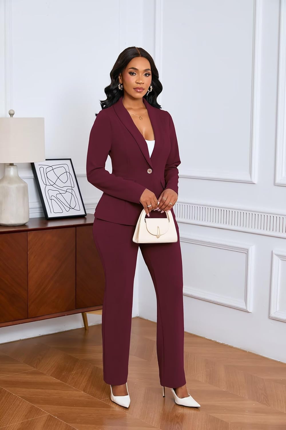Ophestin Business 2 Piece Pant Suits for Women Dressy Blazer Straight Leg Pantsuit Set Formal Casual Office Work Outfits - Image 3