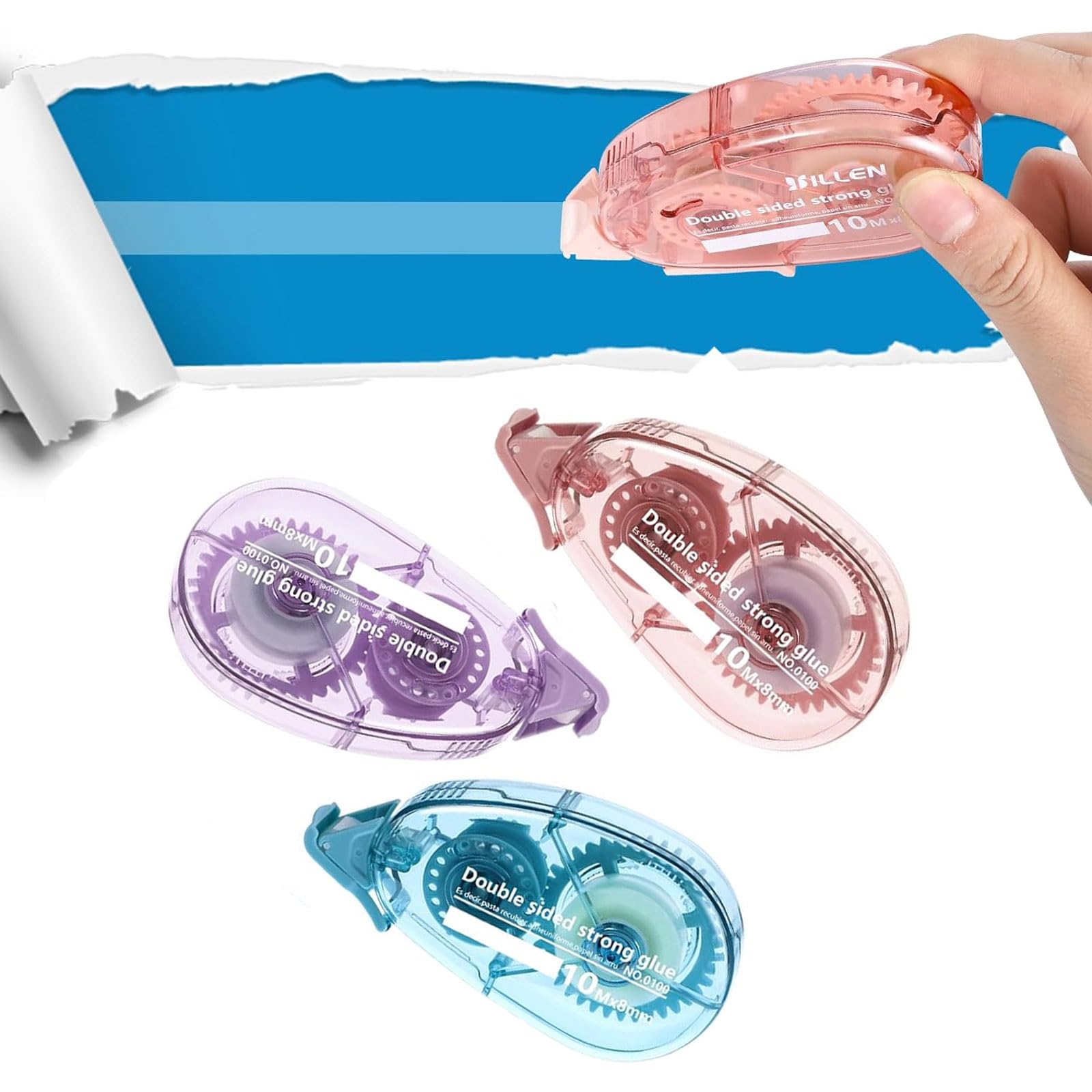 Glue Roller,3 Double Sided Tape Dispenser, Scrapbooking Supplies, Adhesive Glue Tape Roller - Long Lasting 8mm x 10m for School Home DIY Crafting Gift Wrapping (Pink&Purple&Blue)