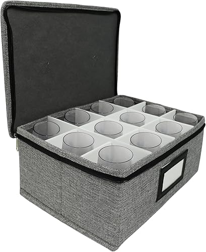 Miniatura 6 de HURZMORO Caja de almacenamiento para vaso de whisky, 12 soportes para vasos de whisky para organizador, interior totalmente acolchado con