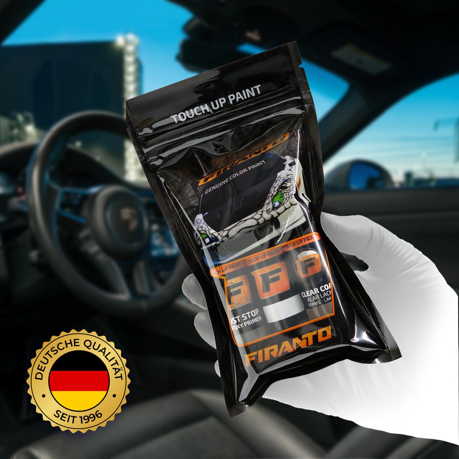 FIRANTO - Set di riparazione per vernice dell'auto, per Mazda 46 V, magmarot/Soul Red Crystal – 3 in 1, penna di riparazione 15 ml, vernice trasparente
