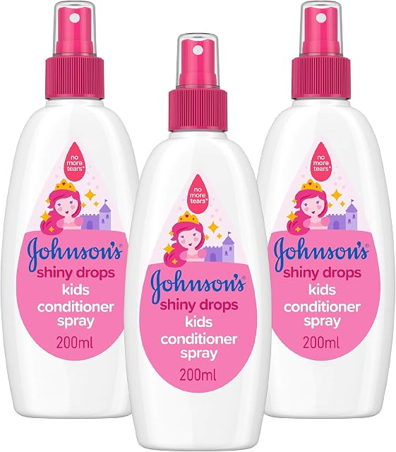 JOHNSON'S Shiny Drops Kids Conditioner Spray Multipack  Designed to Boost Hairs Natural Shine  pH Balanced for Delicate Skin  3 x 200 ml