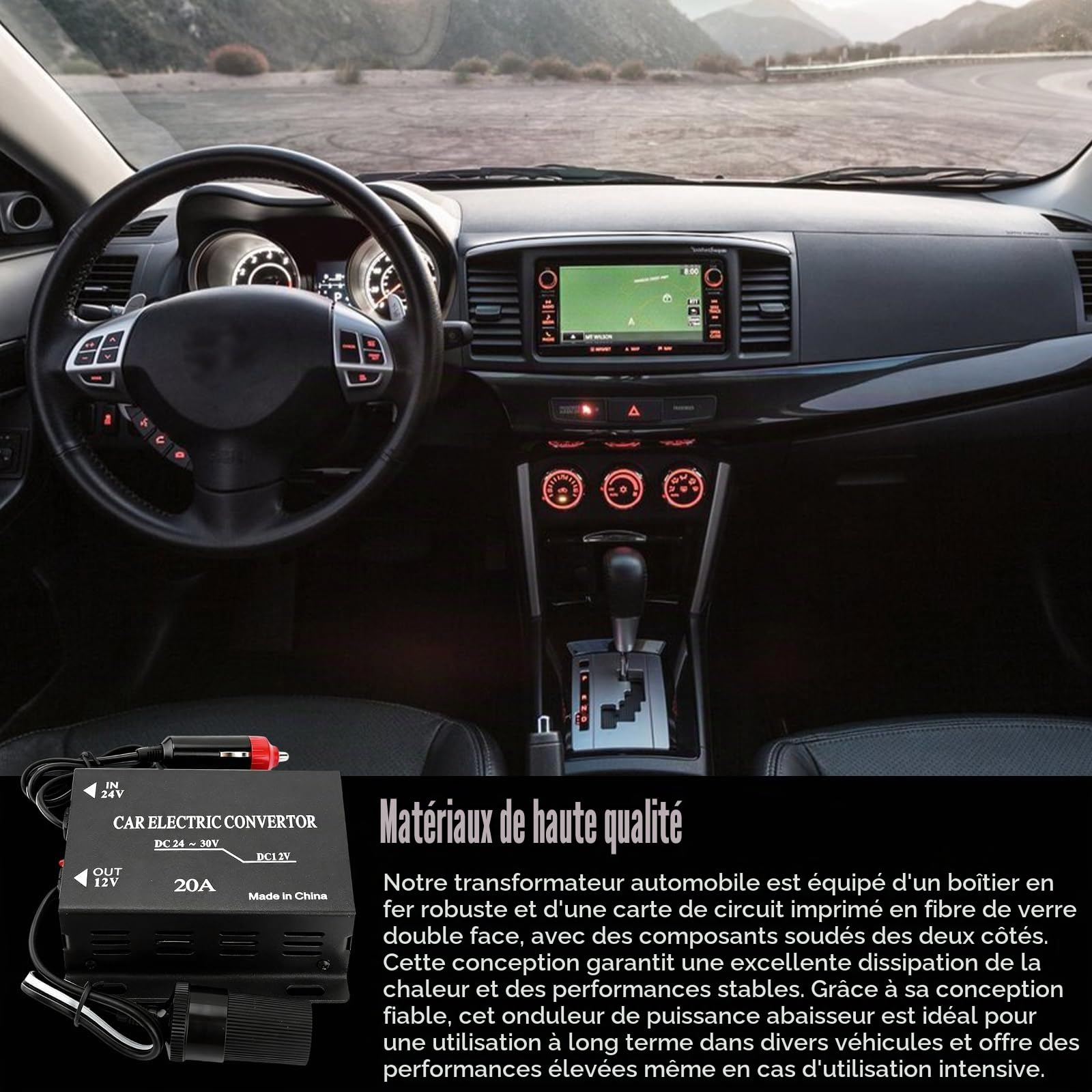 Réducteur De Tension De Voiture, Alimentation Abaisseur Voiture 20a 24v vers 12v, 240W Convertisseur d'alimentation De Voiture avec Prise Allume-Cigare, 20a Transformateur Abaisseur De Tension