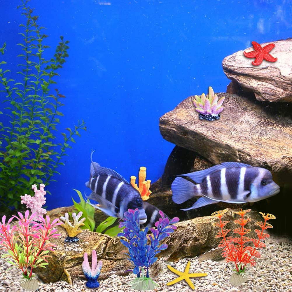 EQLEF Corail Aquarium Artificielle, Corail et Aquatiques Plantes d'aquarium Décorations Ornements d'aquarium Lot de 10