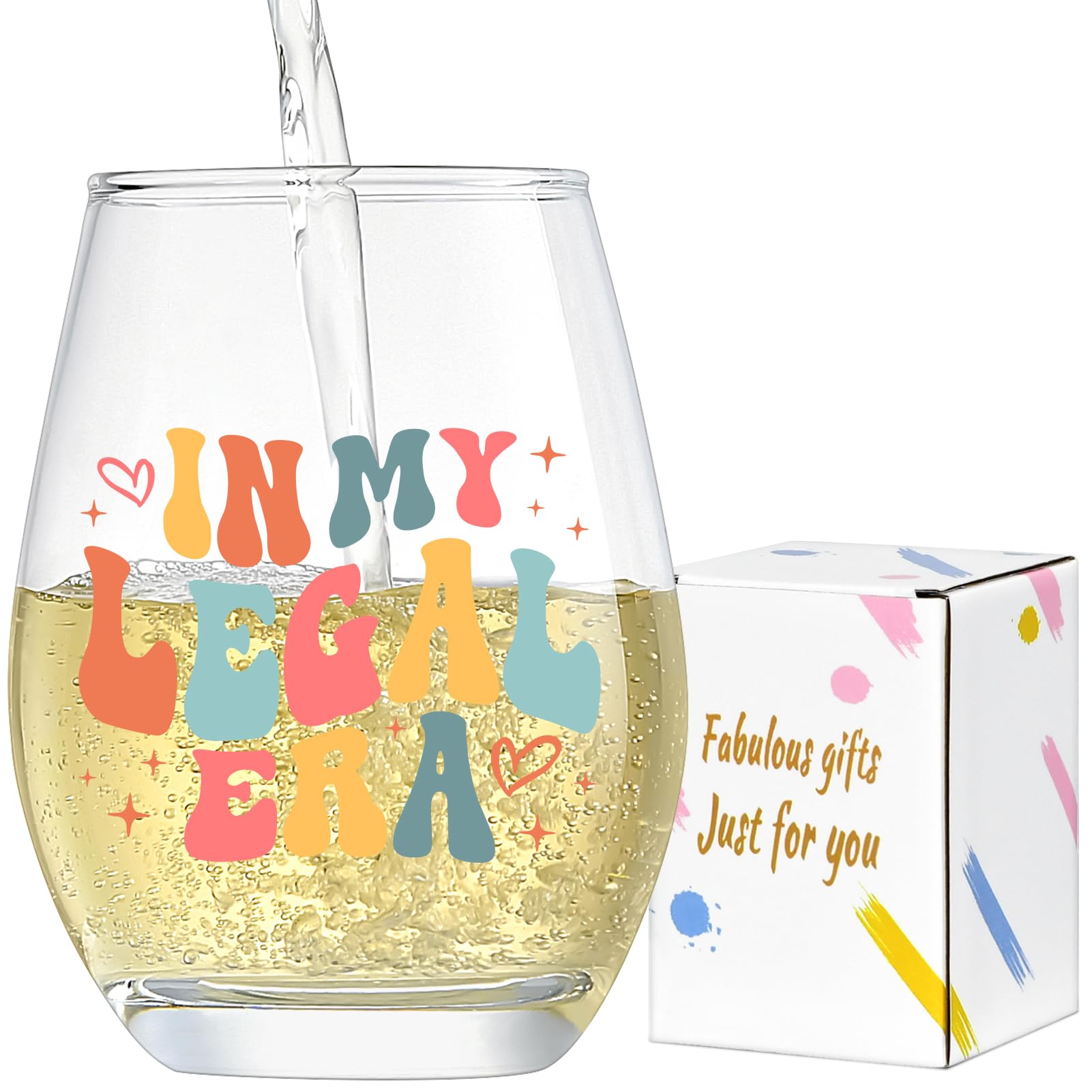 Lamyba 21st Birthday Gift for Her - In My Legal Era Wine Glass, 21 Year Old Birthday Decorations For Women, 21st Birthday Gifts Ideas For Female, Friends, Daughter, Sister, 15oz