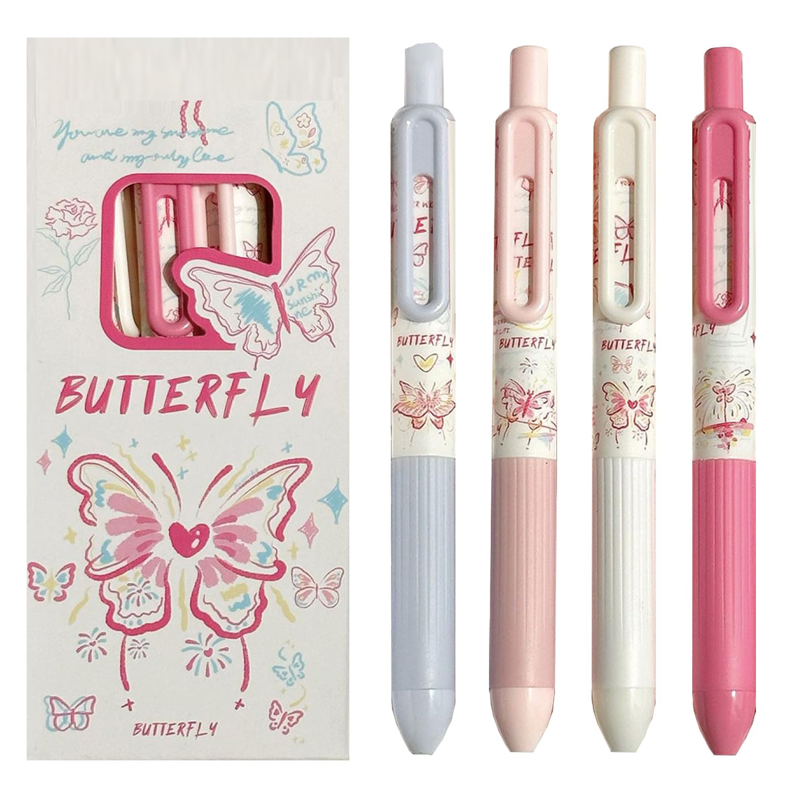 4 Pcs Cute Retractable Pens Small Pocket Pens Cartoon Butterfly Gel Pen 0 5mm Fine Point Black Ink