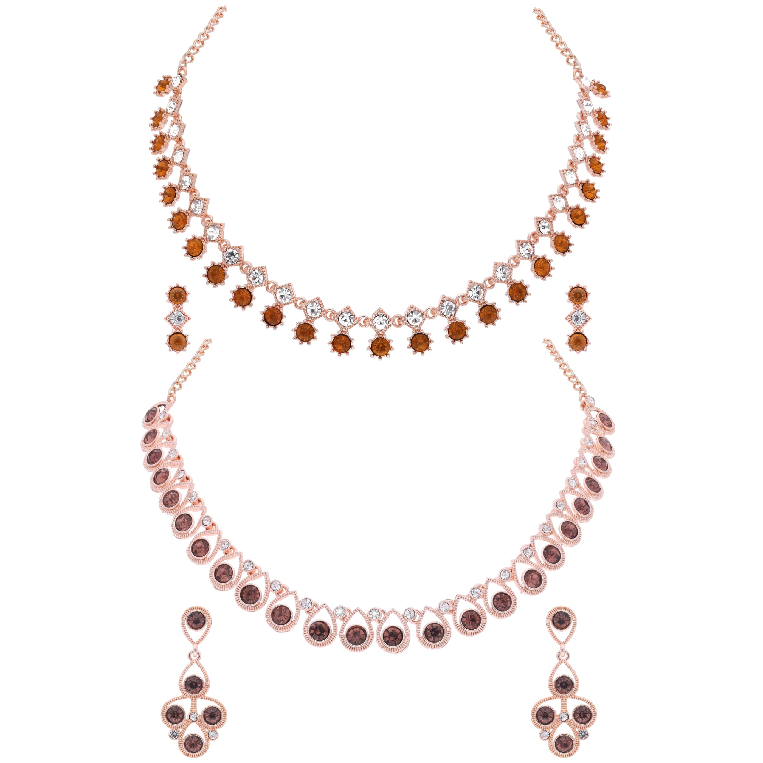Brado Jewellery Pack of 2 Rosegold Polished AD Necklace with 1 pair of Earring Choker Jewelry set for Women and Girls (RG - Brown - Yellow) (B0CM6F9CL3) Amazon Price History, Amazon Price Tracker