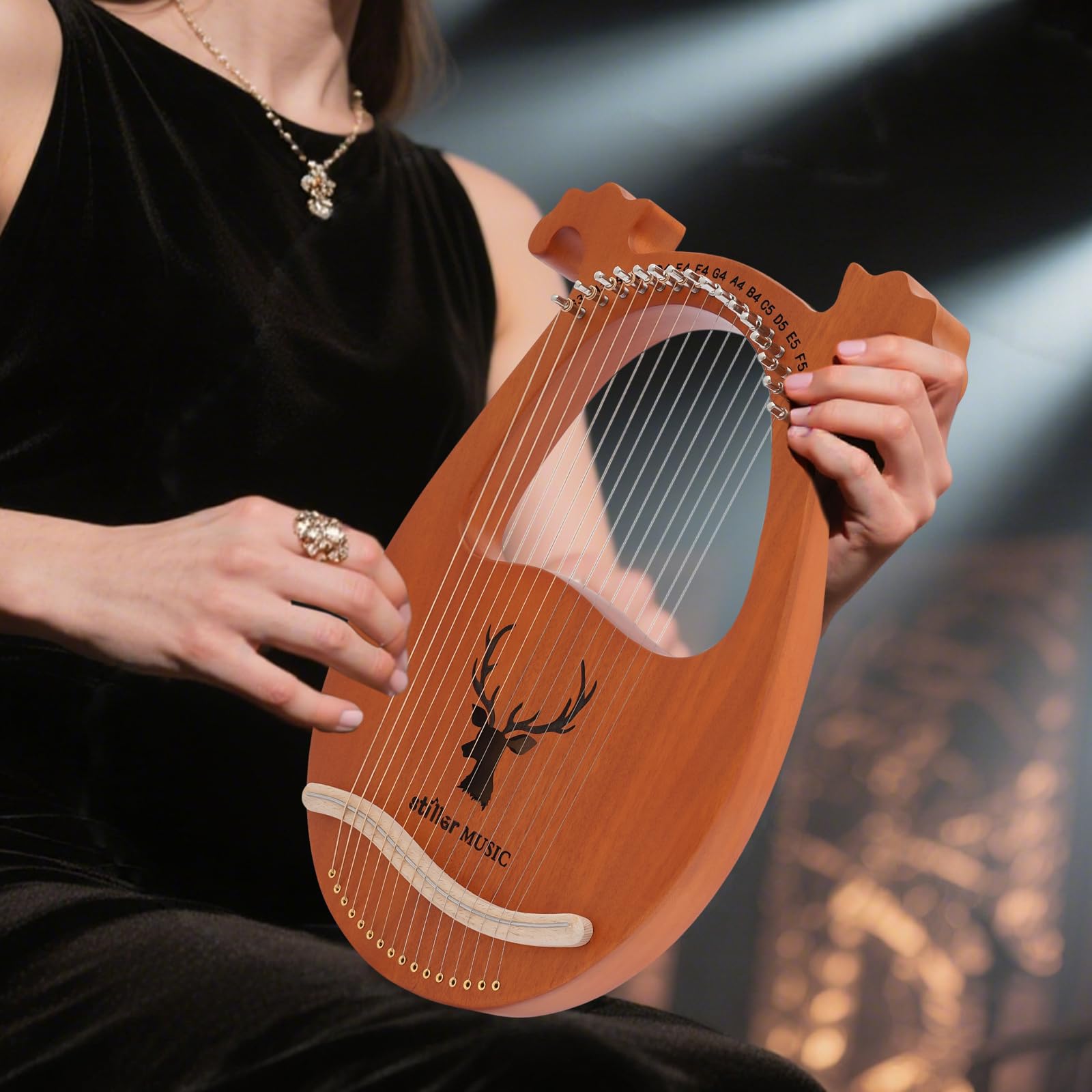 Harfa mahoń, 16 strunowych instrumentów harfowych, harfa z 16 dodatkowymi strunami, klucz do strojenia, instrument w kolorze drewna, 26 x 39 x 2,7 cm, dla dzieci, dorosłych, początkujących, miłośników