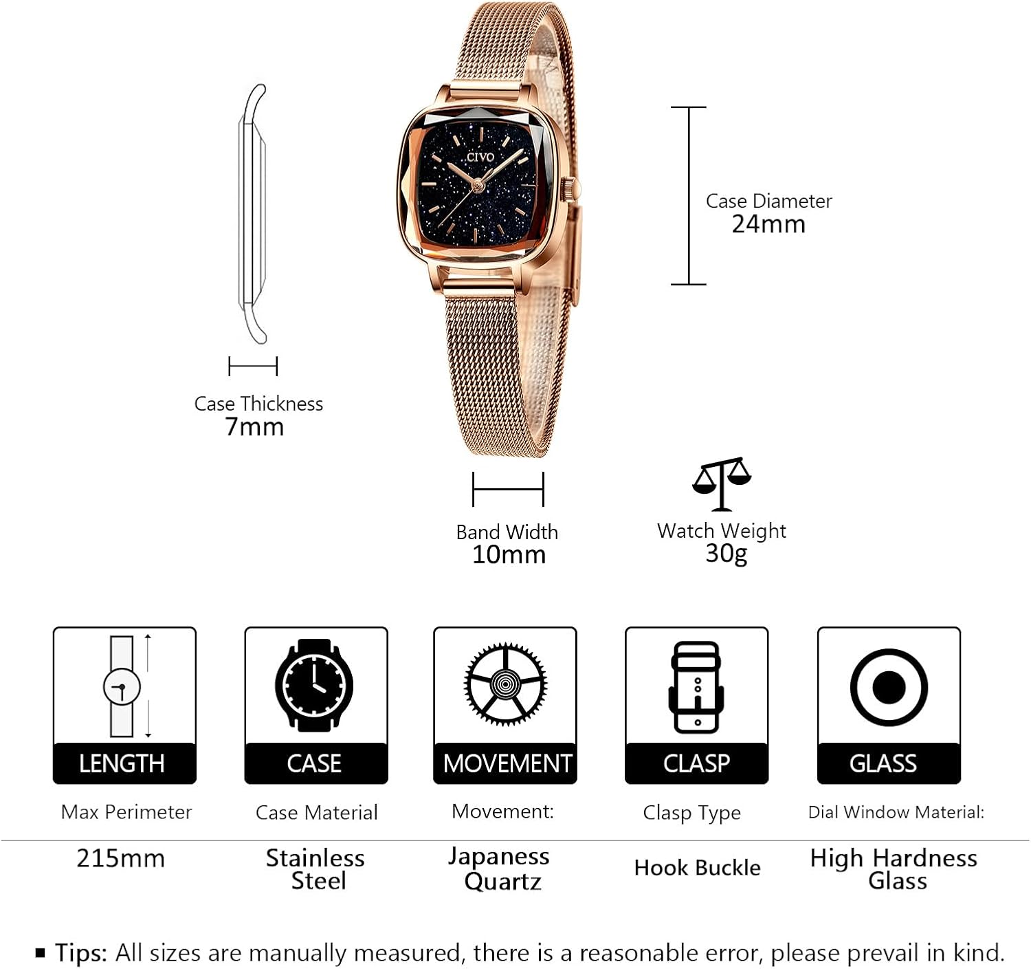 CIVO Womens Watches for Small Wrists Waterproof Analog Quartz Square Watch Ultra-Thin Stainless Steel Mesh Strap Fashion Elegant Designer Ladies Wrist Watch for Women