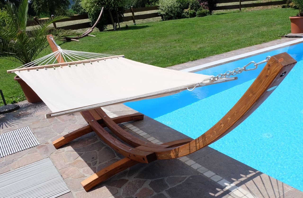 AS-S 410cm XXL Hängemattengestell Dominica Hängematte mit Gestell aus Holz Lärche mit Stabhängematte
