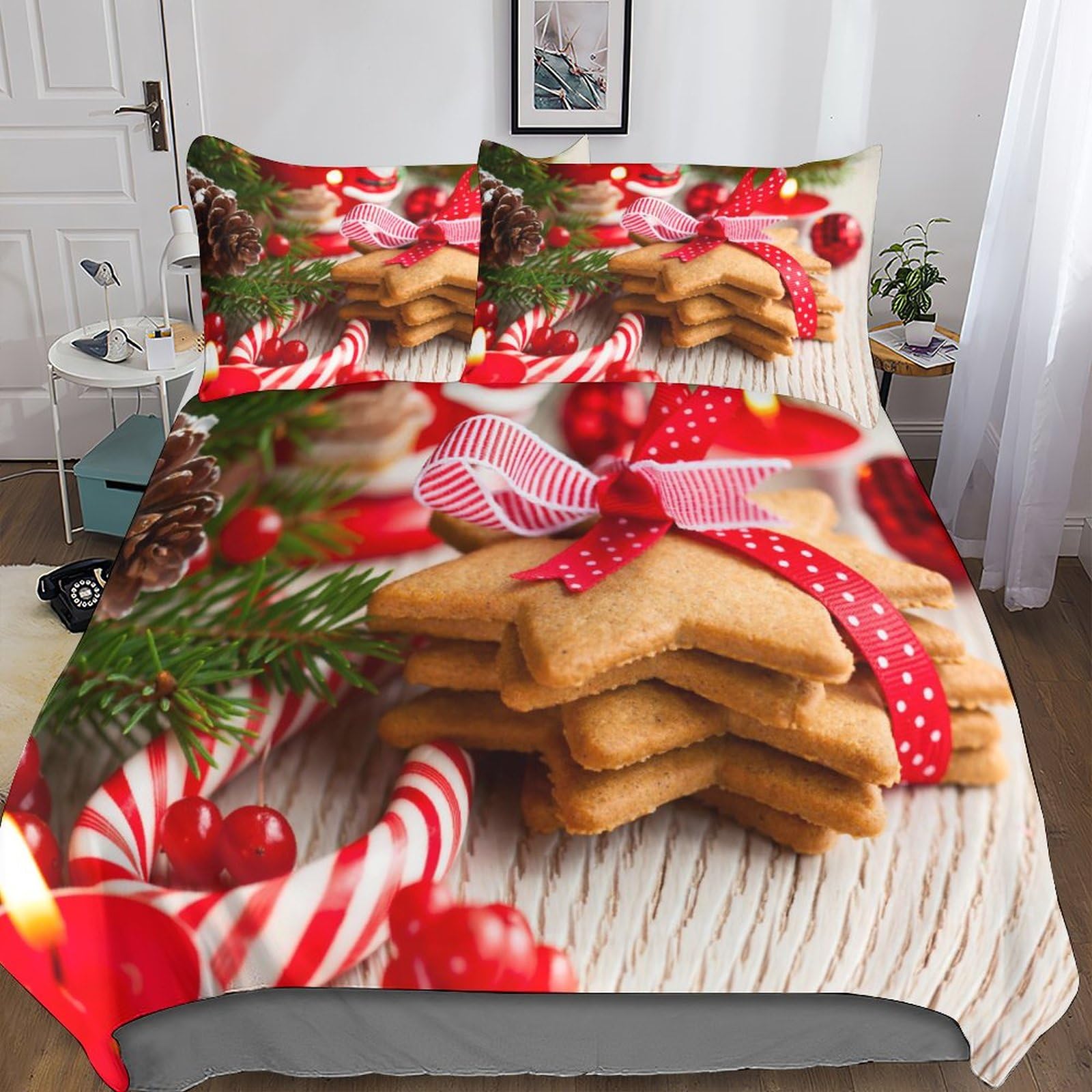 Parure de lit Noël 3D housse couette 200x200 douce pour en finir avec le linge terne