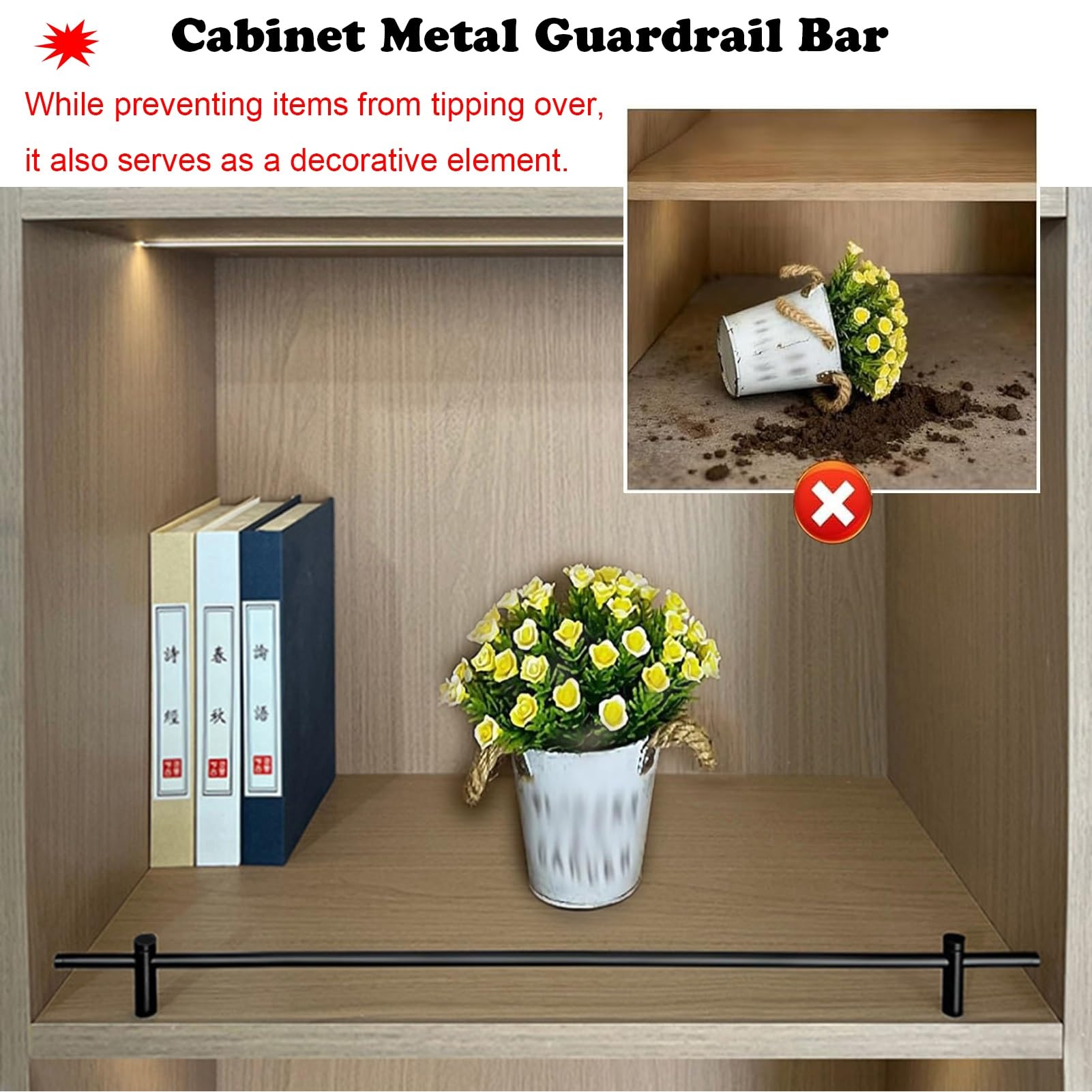 Metall-Regalgeländer, 4er-Pack, 35,5 cm hohes Aluminium-Geländer in Gold/Silber, dekorative Stange für Schuhregal, Bücherregal, Küchenschränke und Kleiderschränke, verhindert das Herunterfal