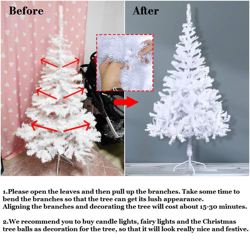 HENGMEI - Sapin de Noël en PVC vert, sapin de Noël avec support en métal, env. 100 branches Lena, décoration de Noël, PVC blanc., 240cm