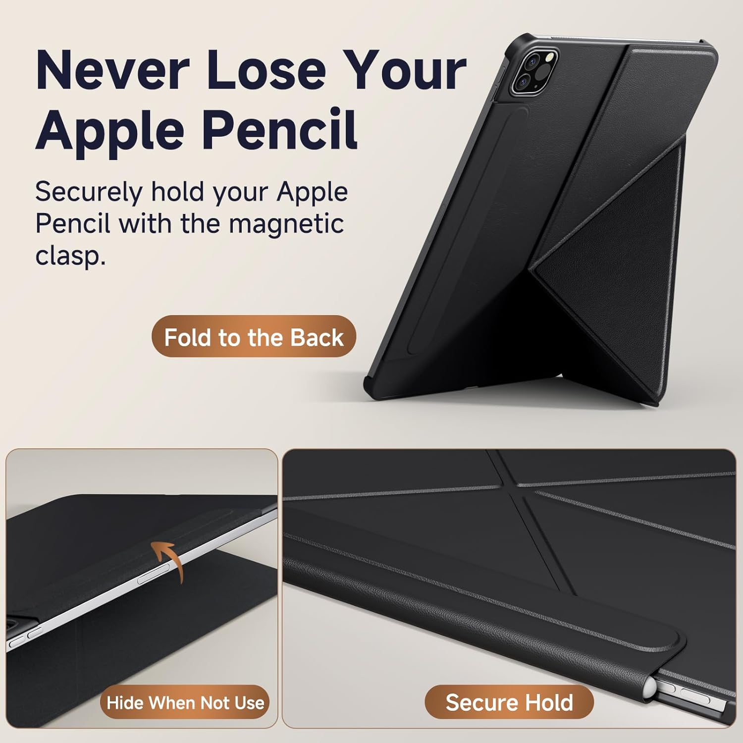 Magnetic Cover for iPad Air 11-inch (M3/M2, 5th/4th Gen) & iPad Pro 11-inch (2022/2021/2020), Stain-Resistant Slim Folio with Portrait/Landscape Stand, 4 Adjustable Angles, Cover Auto Wake/Sleep,Black - Image 7