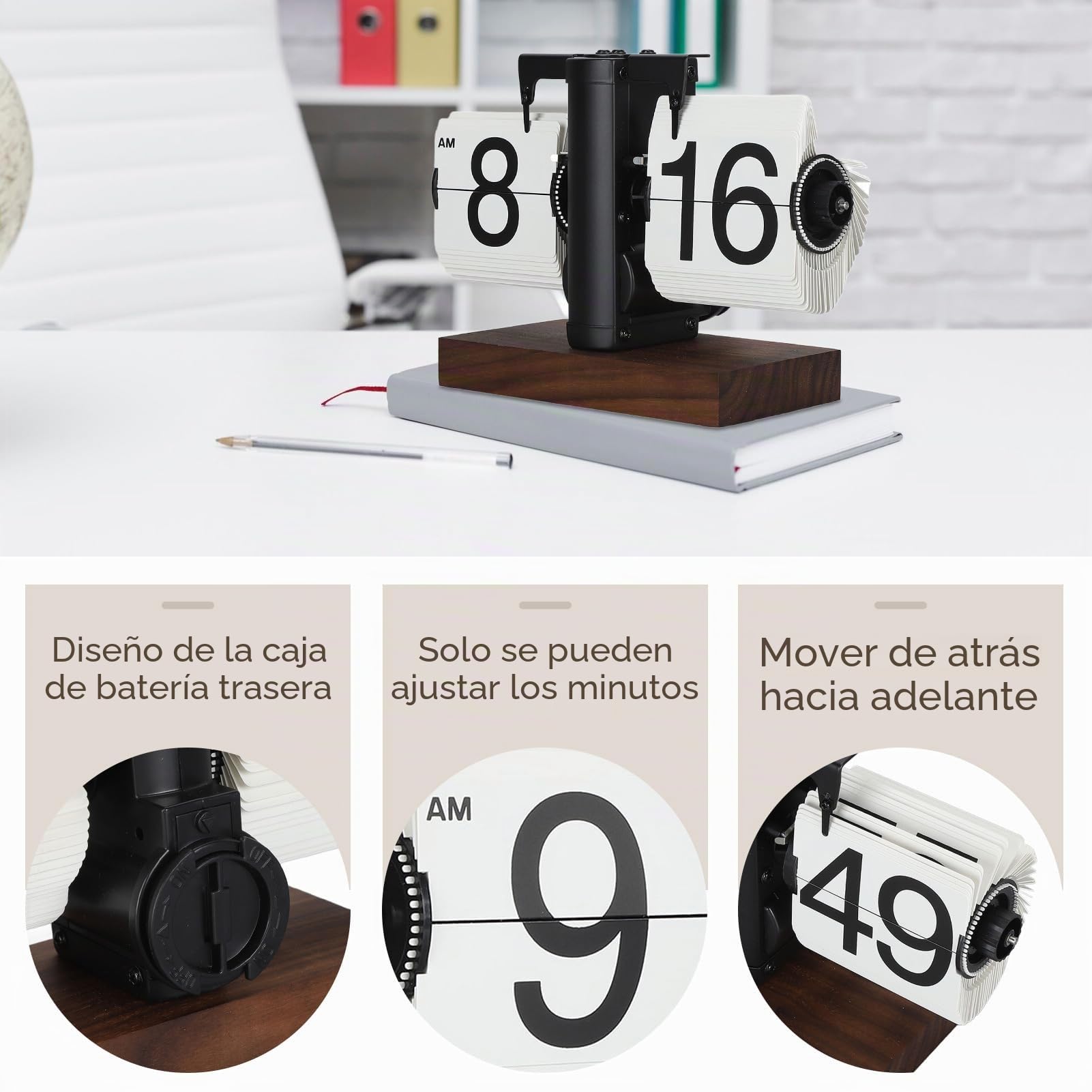 Reloj Digital Retro con Tapa, 12 Horas Reloj Plegable Digital De Una Sola Cara con Números Grandes, Reloj Mecánico Automático De Estilo Retro, Base De Madera para Sala De Estar
