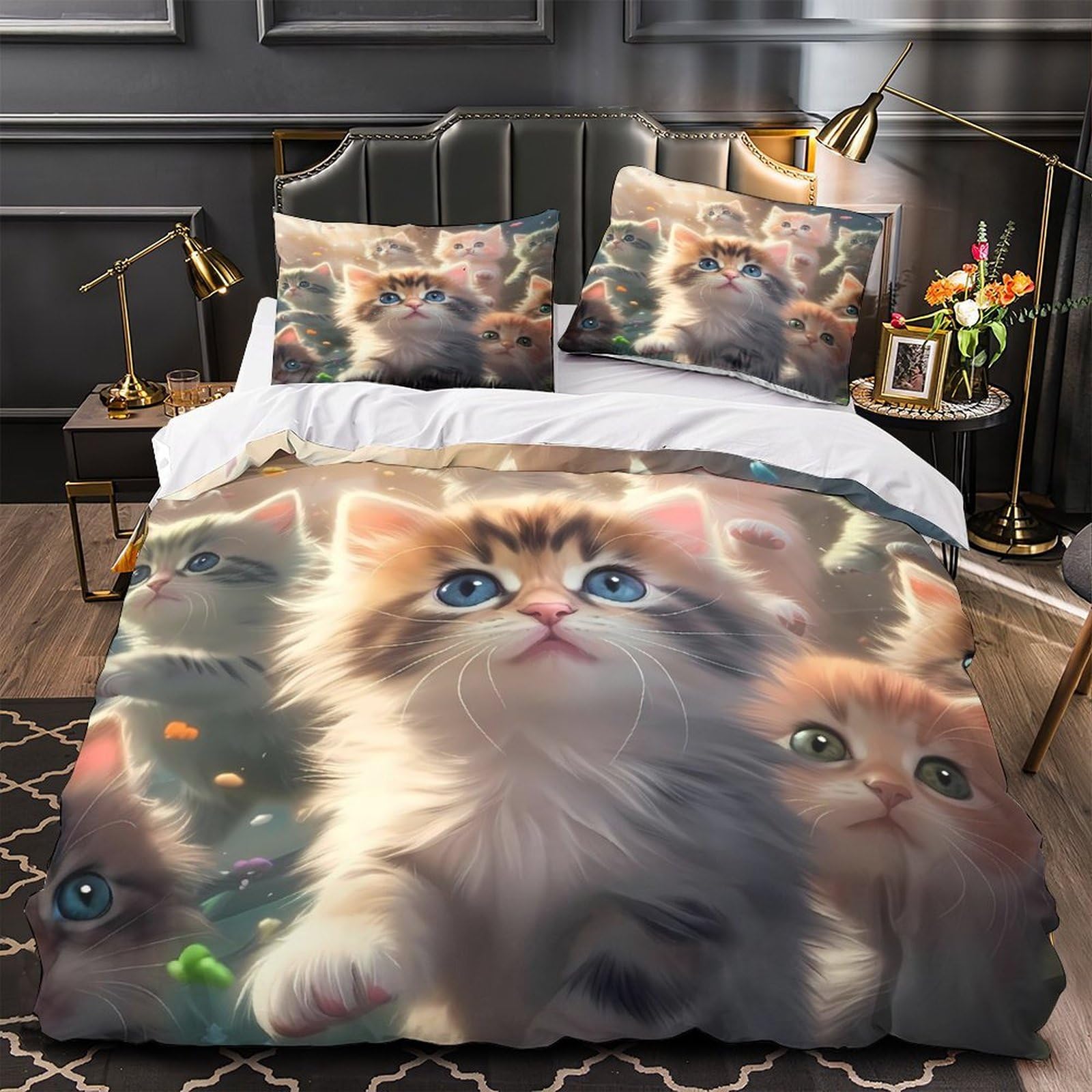 Housse de couette chatons 3D en microfibre hypoallergénique et douce