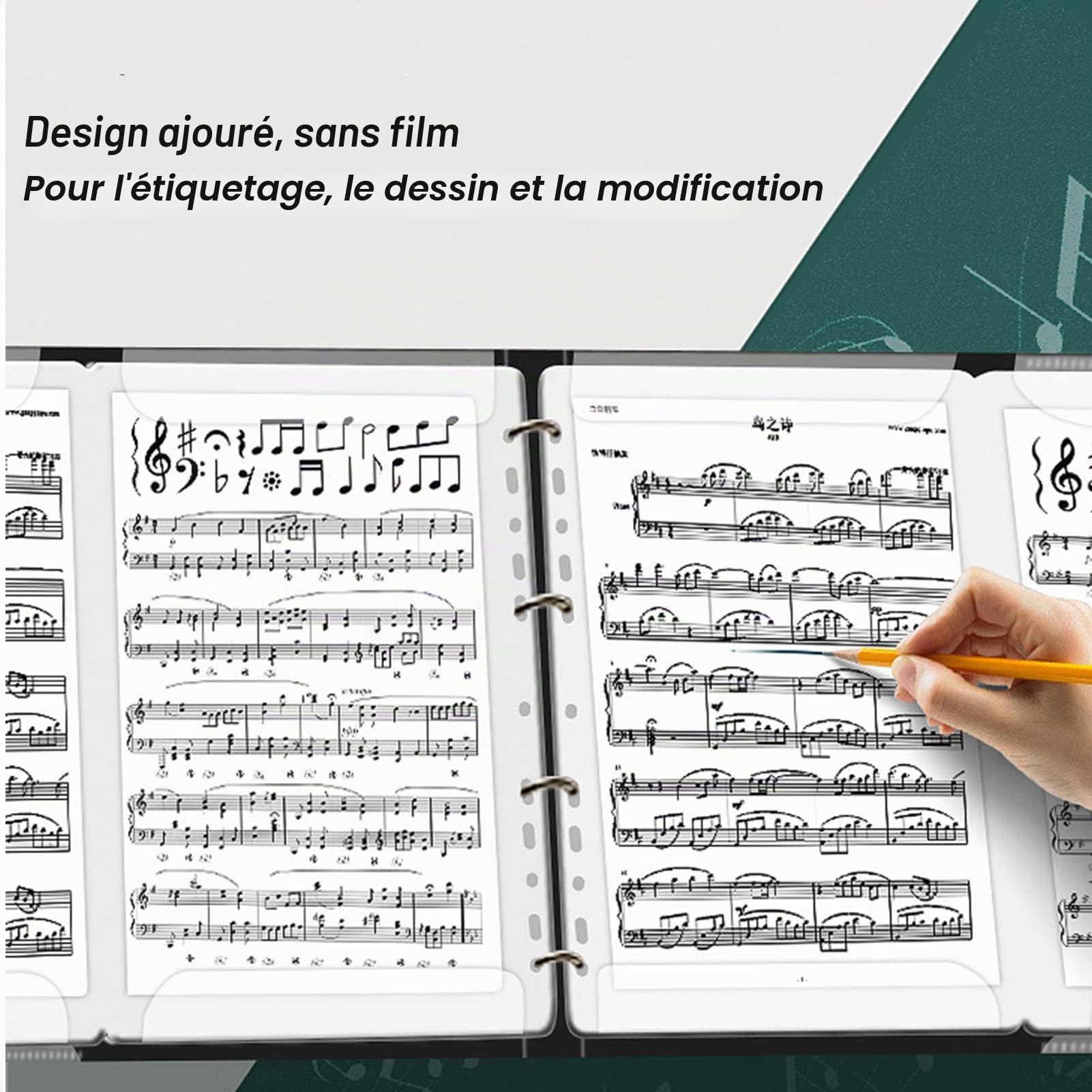 Classeur de Partitions de Musique, Dossier de Partitions A4 Classeur de Partitions de Piano Détachable 4 Pages étendre le Support de Stockage de Fichiers Papier