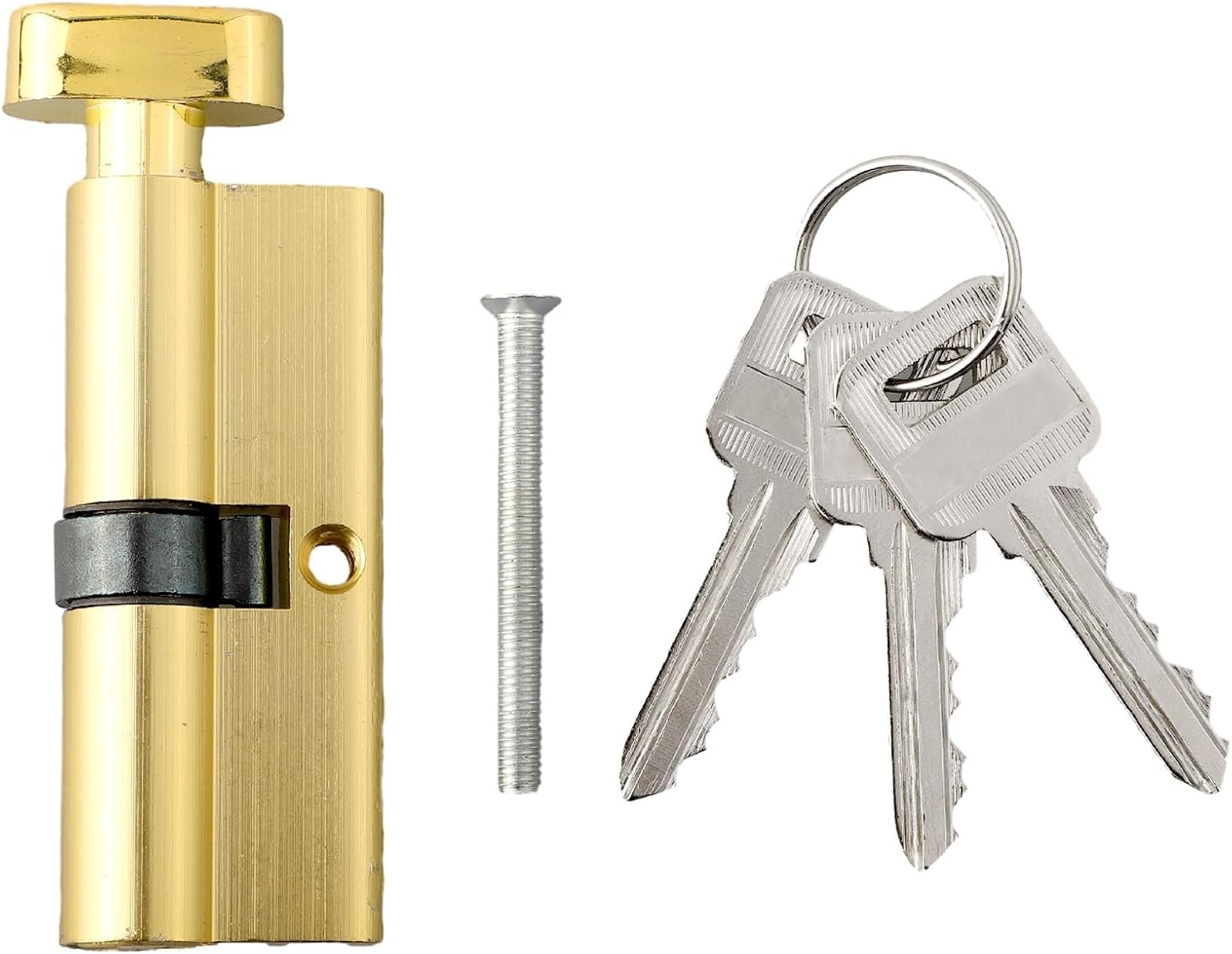 Euro Cylinder Lock，Euro Lock Cylinder， Door with 3 Key Indoor Entrance 70mm X 29mm Eccentric Same Barrel(Gold)