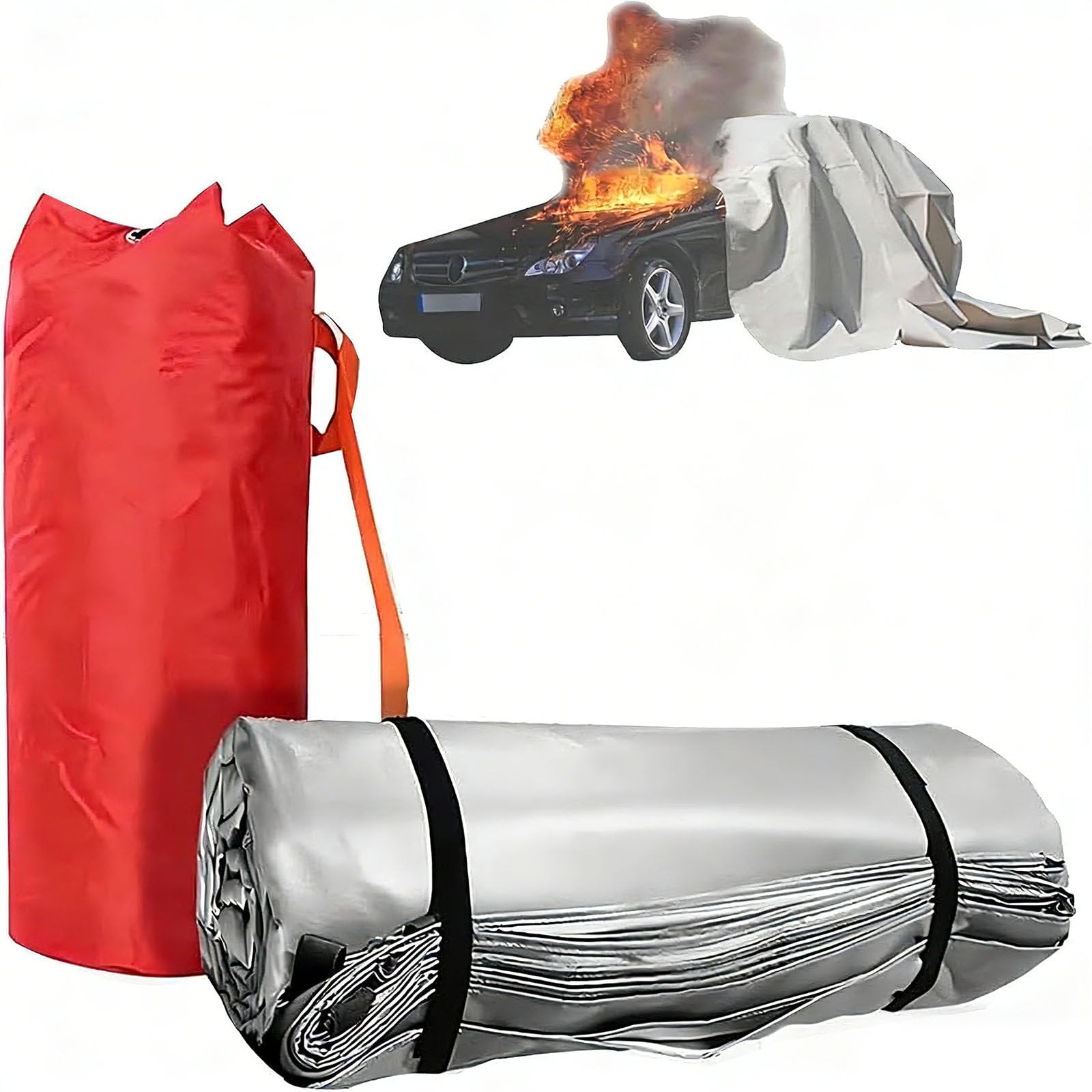 IEOWY Large Fire Blanket Silicone Coated Fiberglass Thermal Resistant Flame Retardant Fire Suppression for Electric Vehicle Accidents 6x8m