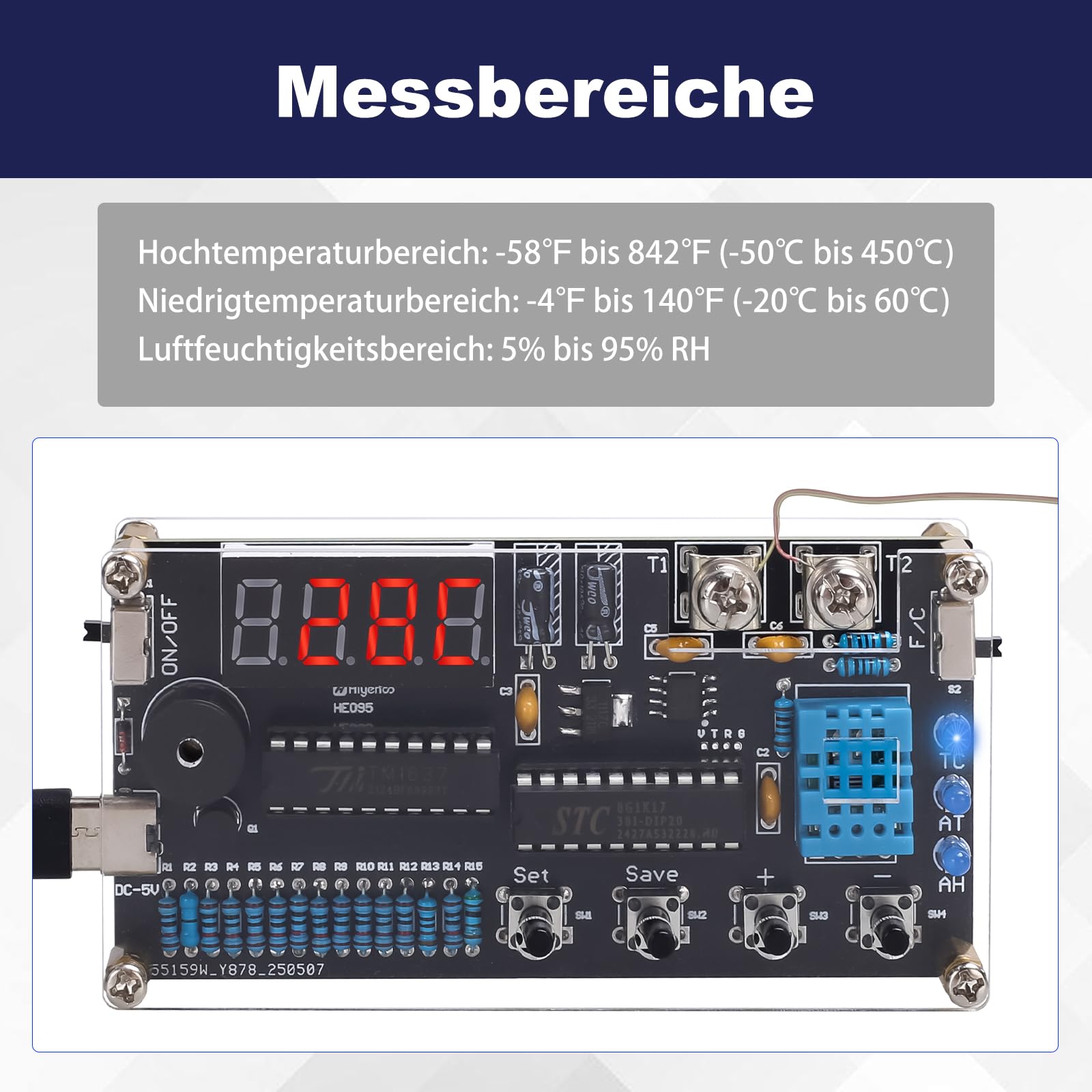 Thermomètre hygromètre à souder DIY DC 4,5 V-5 V -50 ℃ ~ 450 ℃ thermocouple numérique de type K Mini thermo-hygromètre électronique Kit de construction pour bureau, garage ou serre formation