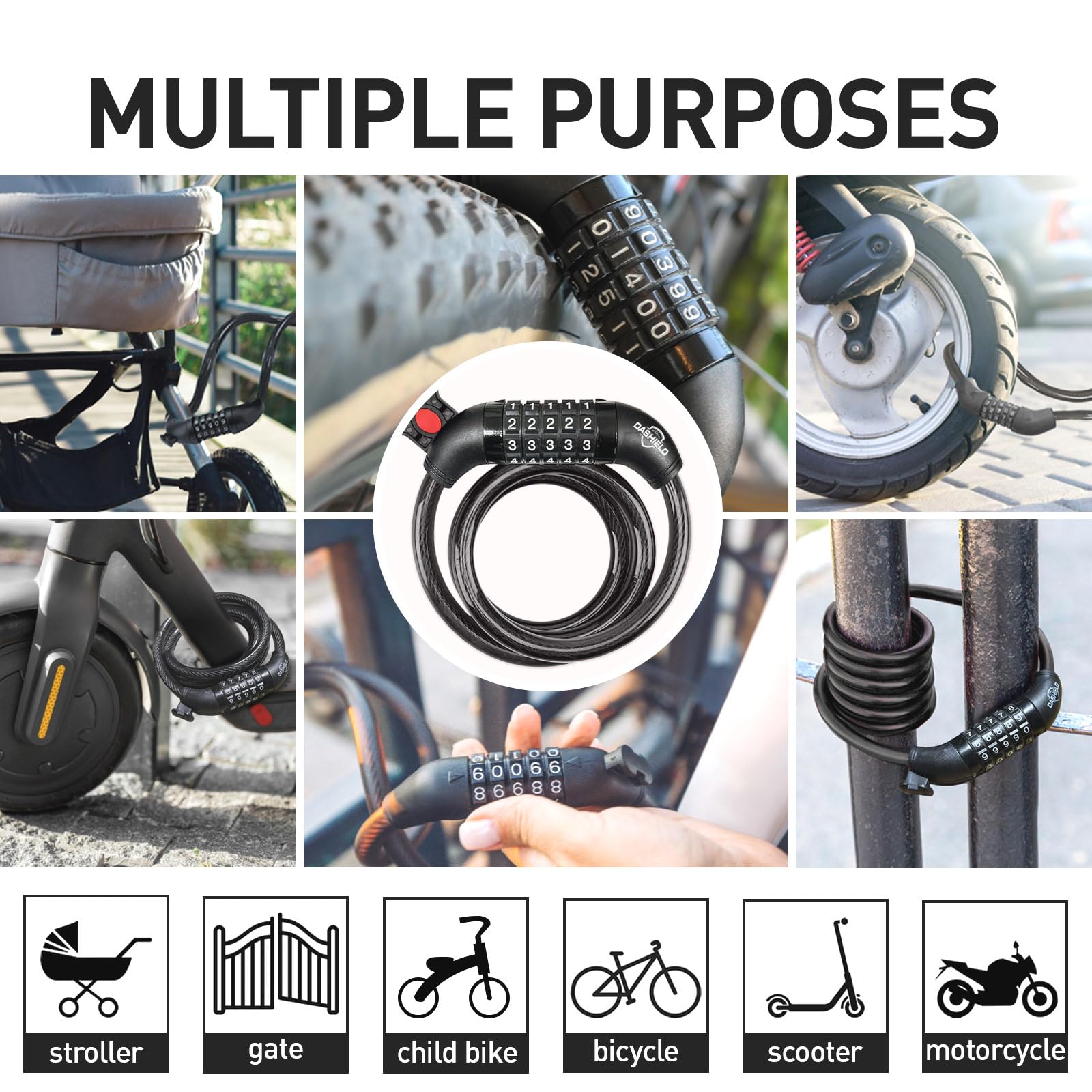 Amazon.co.jp: DaShield 自転車ロックケーブル 長さ70インチ 5桁