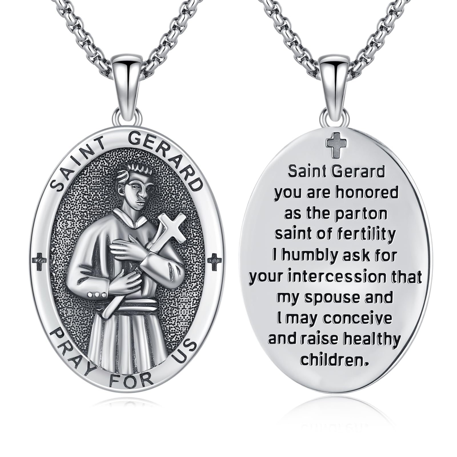 Silver/14K Gold Patron Saint Medal Amulet Necklace for Men Women