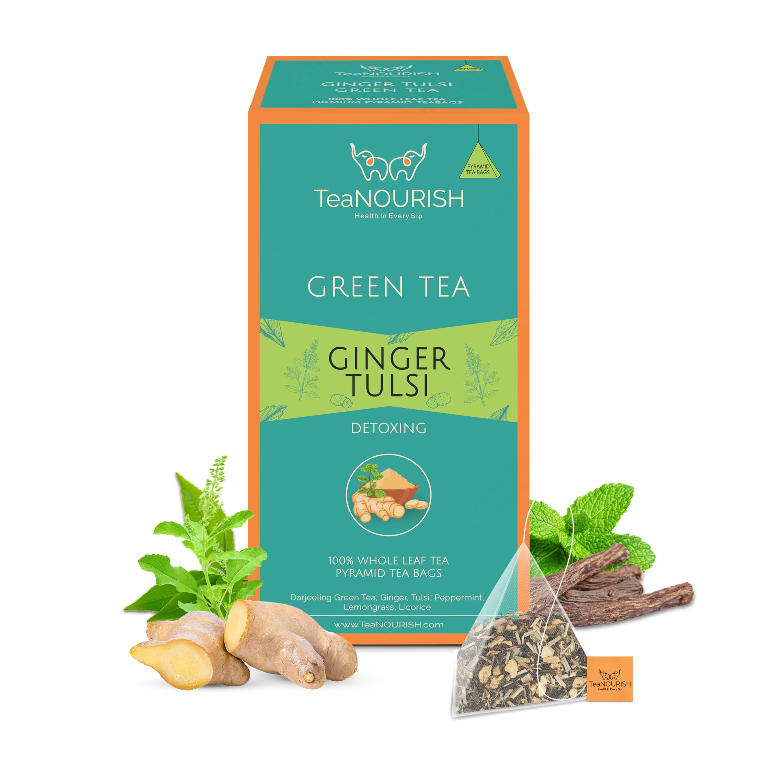 TeaNOURISH Ginger Tulsi Green Tea | 20 Count Pyramid Tea Bags | Darjeeling Whole Leaf | Indian Superfoods Ginger, Tulsi & Licorice | Relieves Stress & Aids Digestion (B0D4MBF37D) Amazon Price History, Amazon Price Tracker